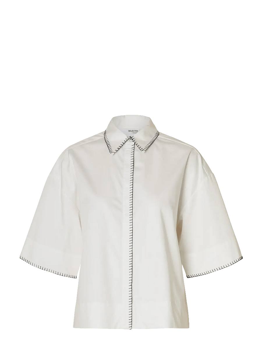 Selected - SLFFIA 2/4 CROPPED STITCHED SHIRT B - lühikeste varrukatega särgid - bright white - 1