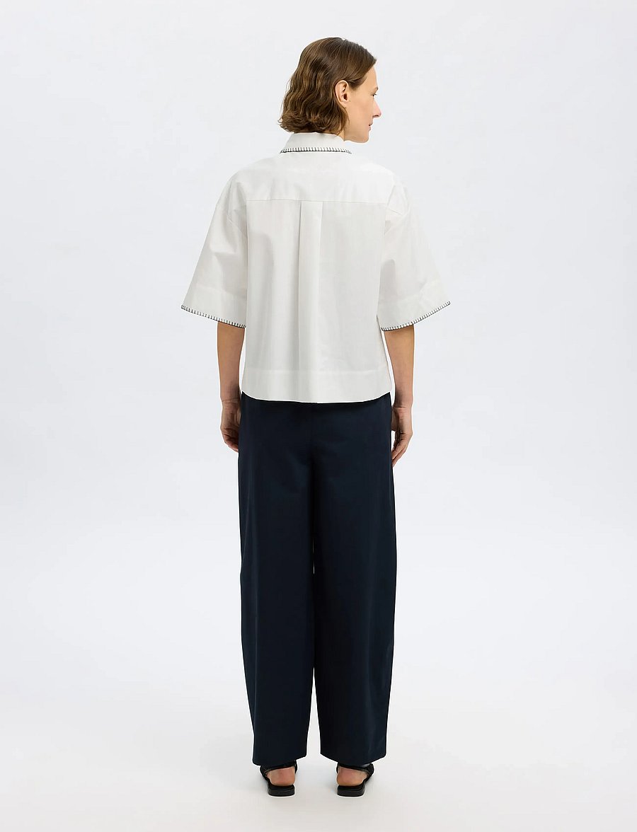 Selected - SLFFIA 2/4 CROPPED STITCHED SHIRT B - lühikeste varrukatega särgid - bright white - 2