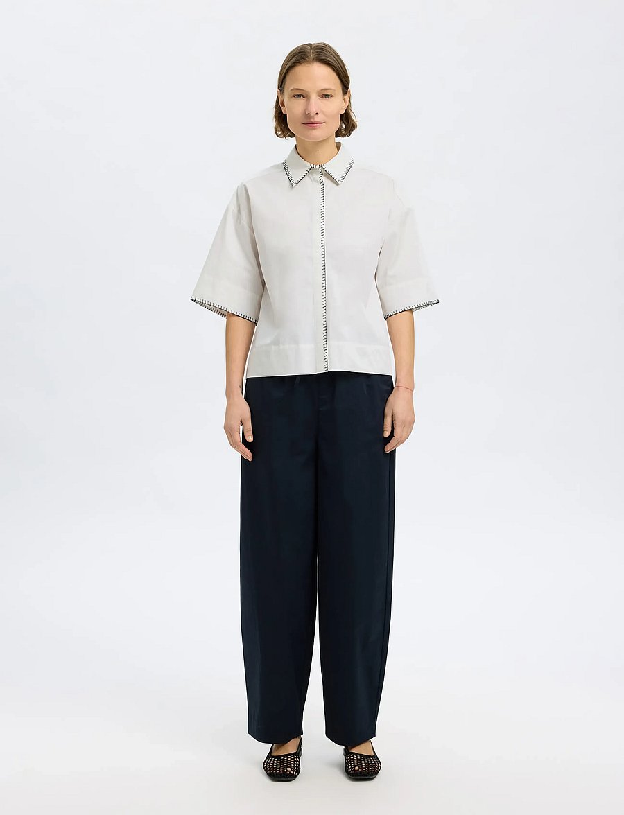 Selected - SLFFIA 2/4 CROPPED STITCHED SHIRT B - lühikeste varrukatega särgid - bright white - 3