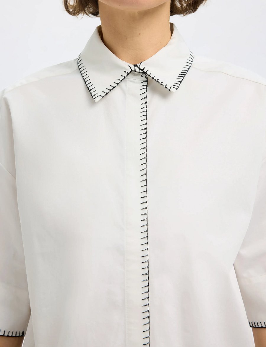 Selected - SLFFIA 2/4 CROPPED STITCHED SHIRT B - lühikeste varrukatega särgid - bright white - 4