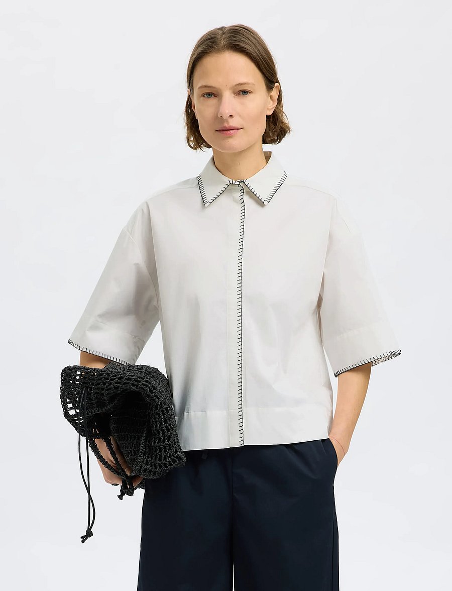 Selected - SLFFIA 2/4 CROPPED STITCHED SHIRT B - lühikeste varrukatega särgid - bright white - 5