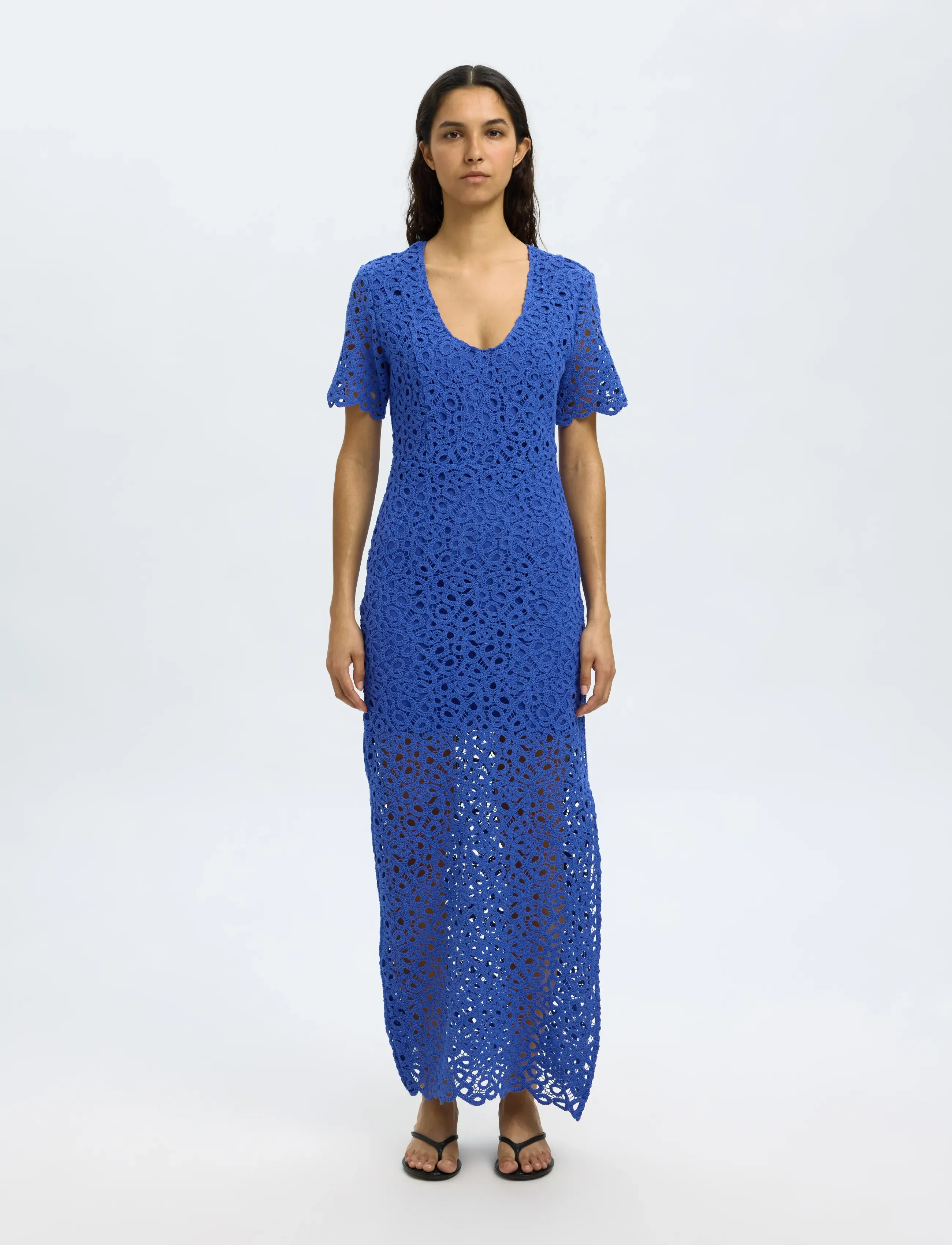 Selected SLFALIMA SS ANKLE CROCHET DRESS B - Spitzenkleider - DAZZLING BLUE / blue