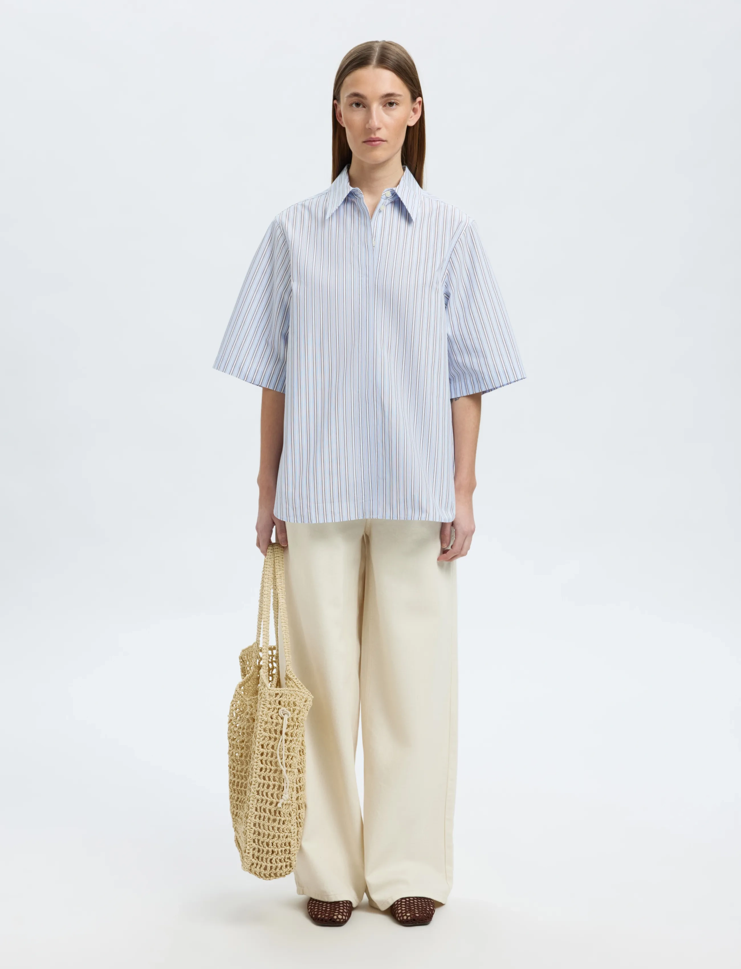 Selected - SLFELLEN 2/4 STRIPED BOXY SHIRT B - cashmere blue - 4