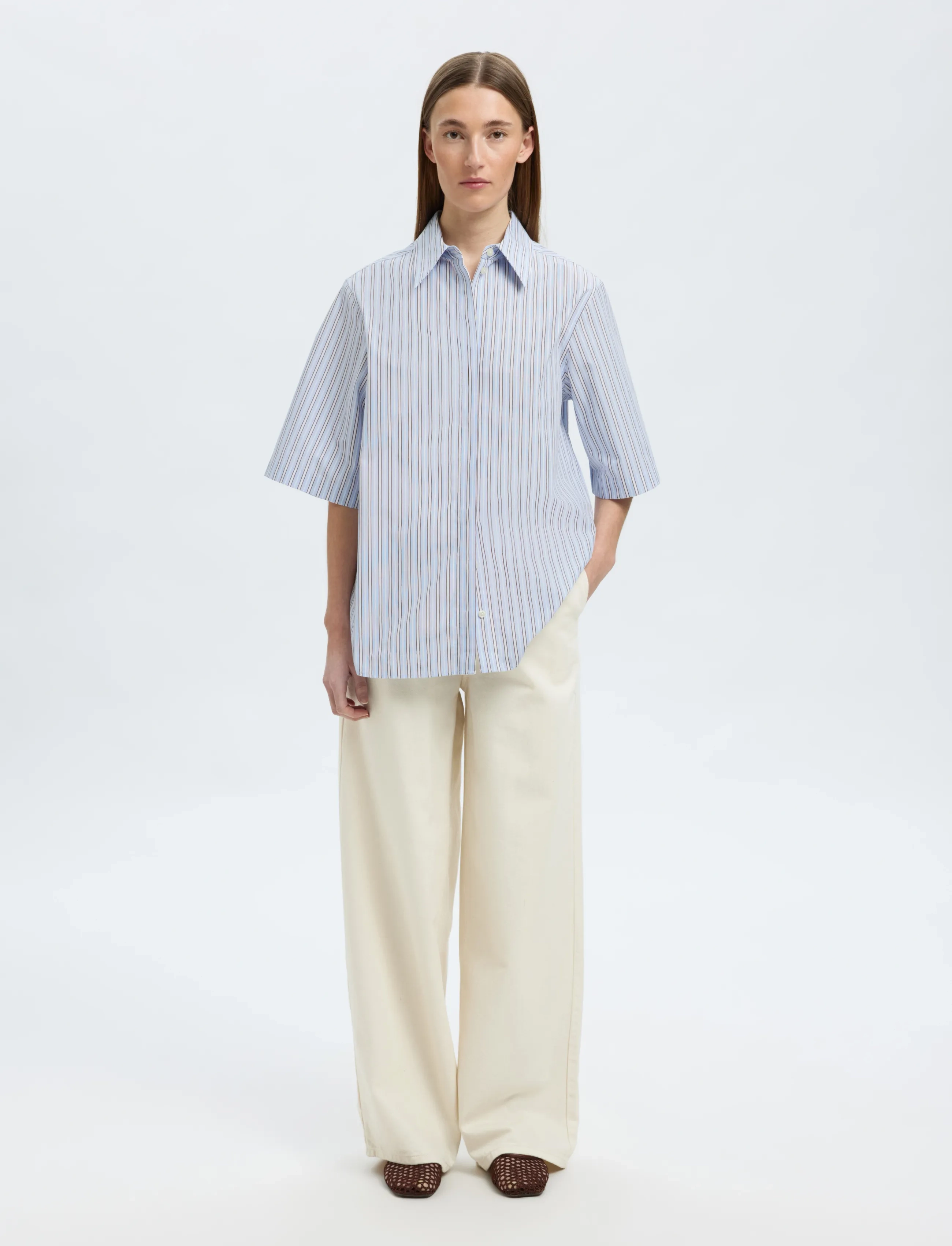 Selected - SLFELLEN 2/4 STRIPED BOXY SHIRT B - cashmere blue - 5
