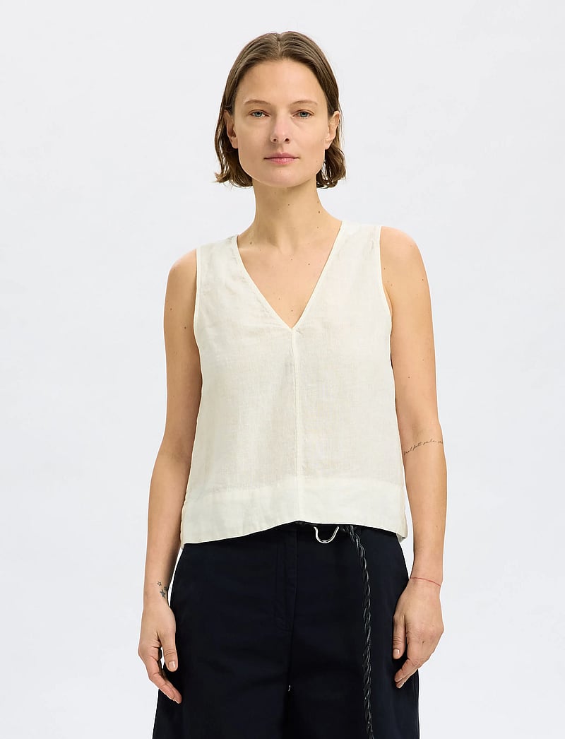 Selected - SLFLINNA SL REVERSIBLE LINEN TOP B - topid ja varrukateta alussärgid - snow white - 0