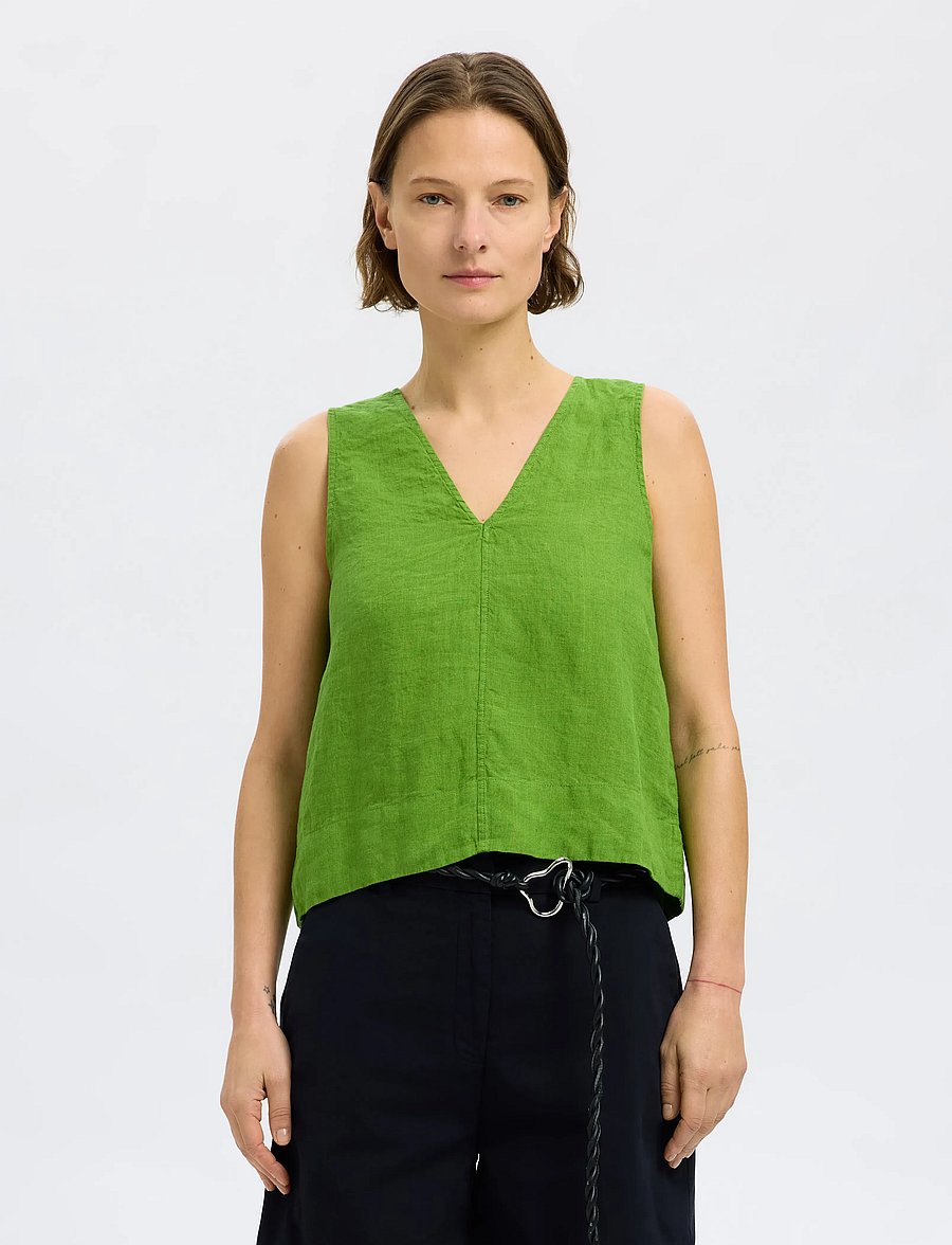 Selected - SLFLINNA SL REVERSIBLE LINEN TOP B - mouwloze tops - spindle tree - 0