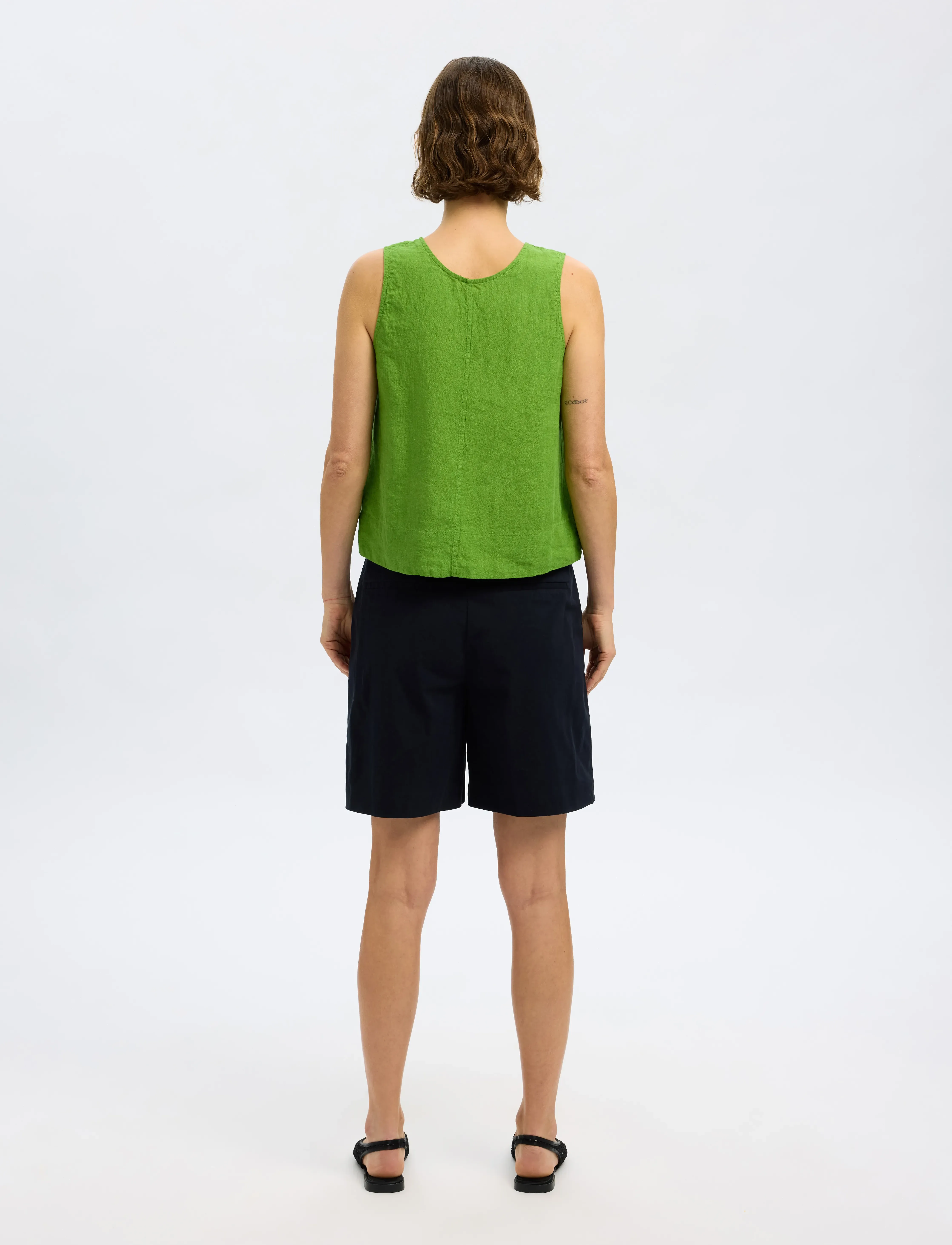 Selected - SLFLINNA SL REVERSIBLE LINEN TOP B - hihattomat paidat - spindle tree - 2