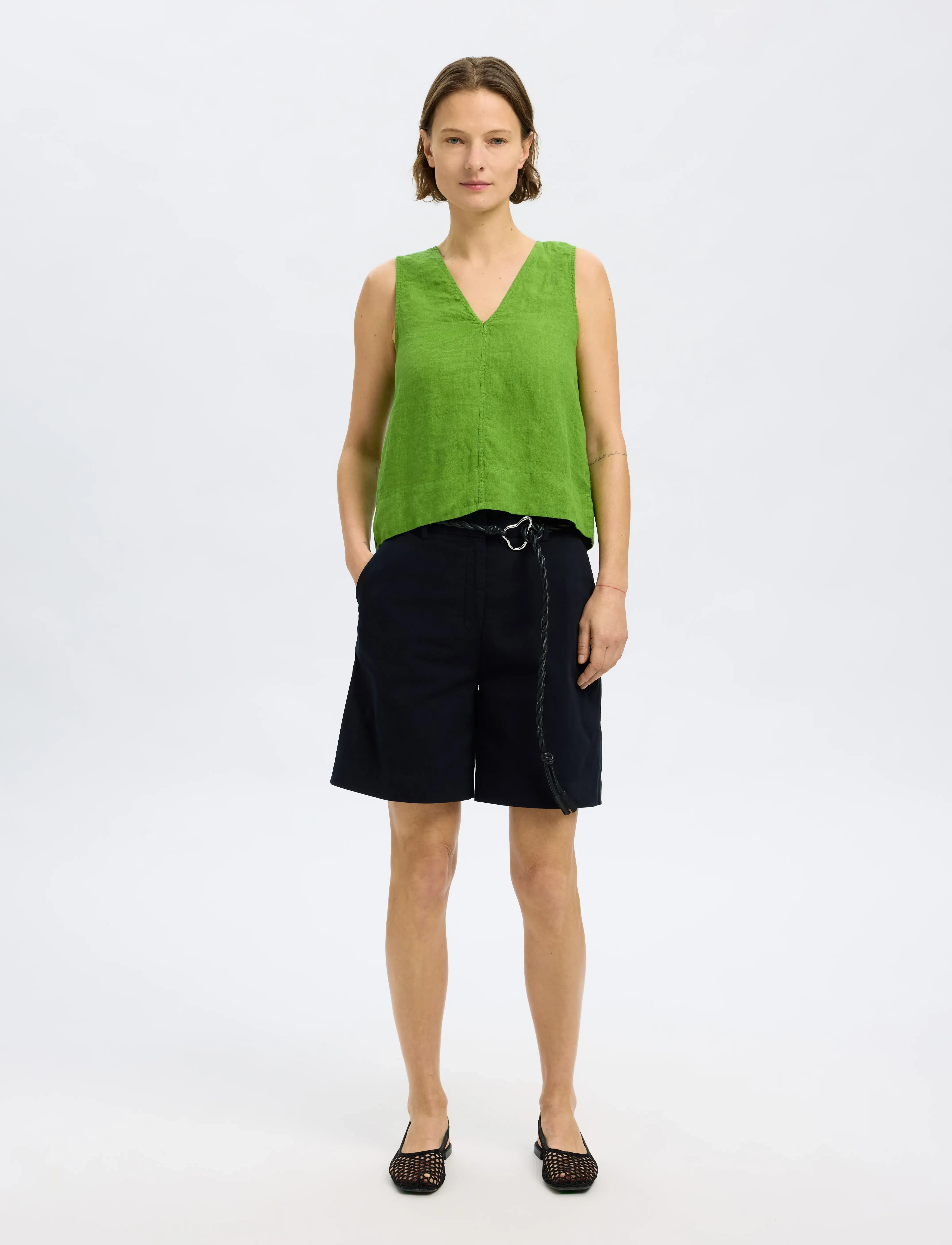 Selected - SLFLINNA SL REVERSIBLE LINEN TOP B - hihattomat paidat - spindle tree - 4