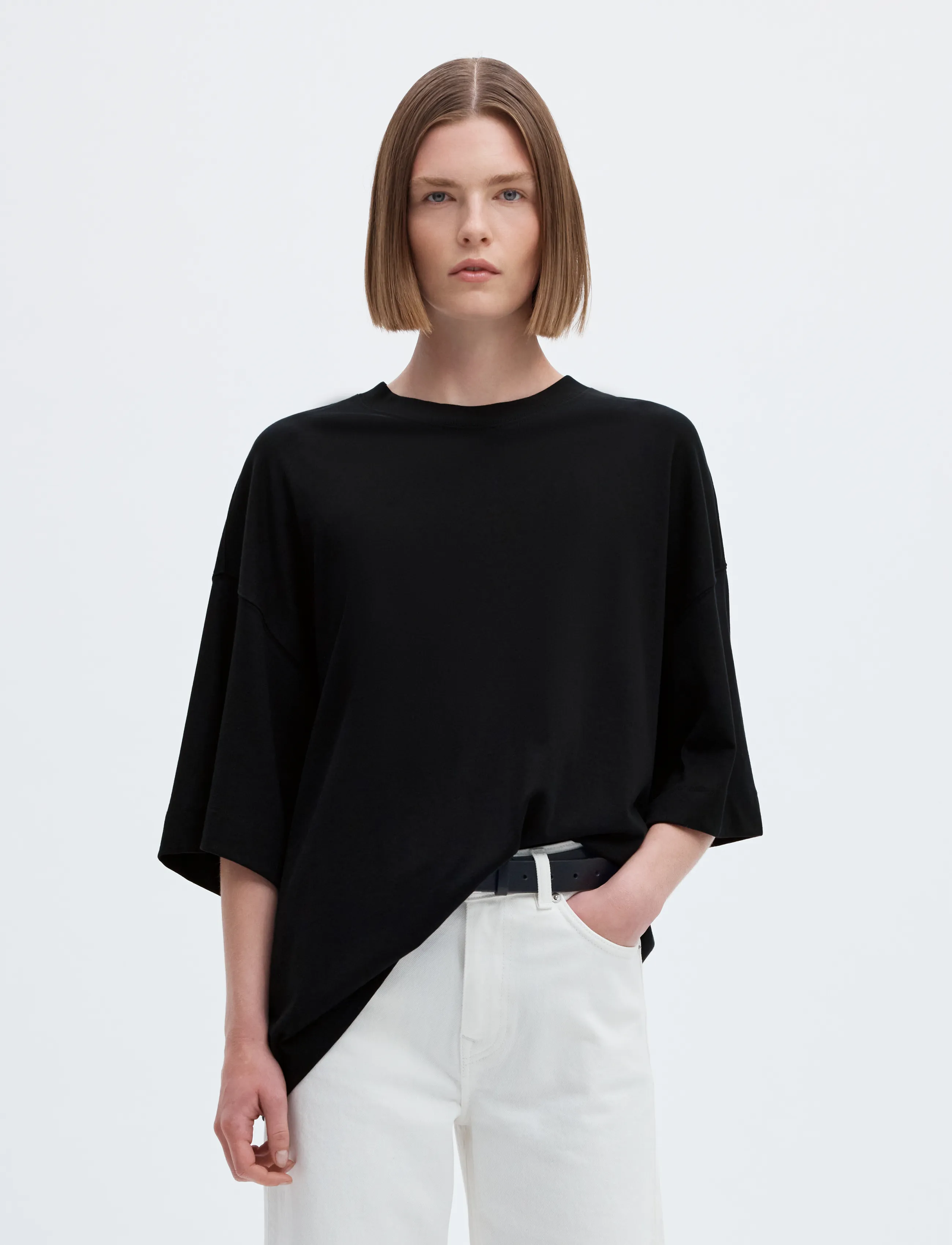 Selected SLWCOLWOMAN 2/4 OVERSIZED TEE NOOS - T-shirts - BLACK / black