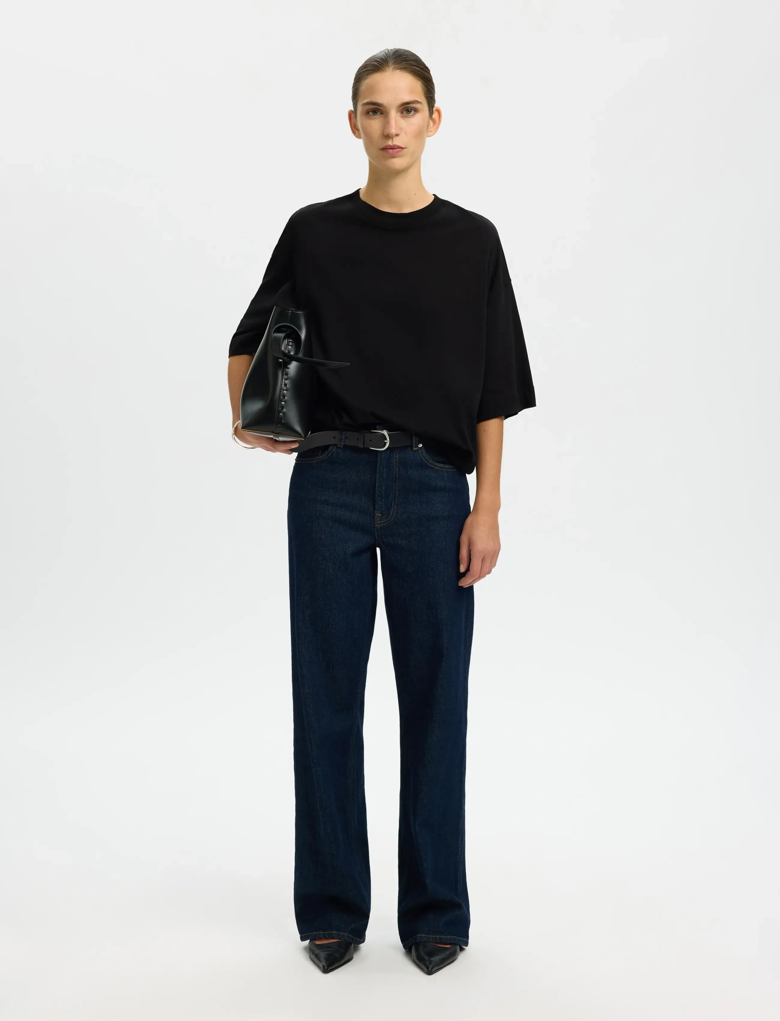 Selected - SLWCOLWOMAN 2/4 OVERSIZED TEE NOOS - t-shirts - black - 3