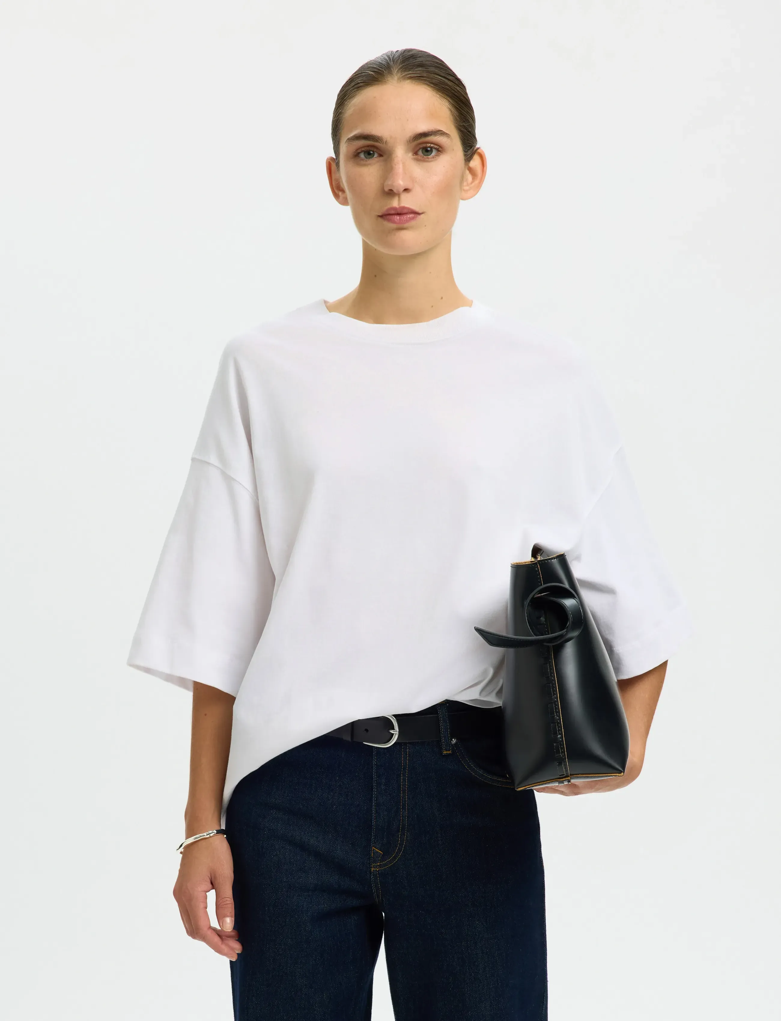 Selected SLFCOLWOMAN 2/4 OVERSIZED TEE NOOS - T-skjorter & Topper - BRIGHT WHITE / white