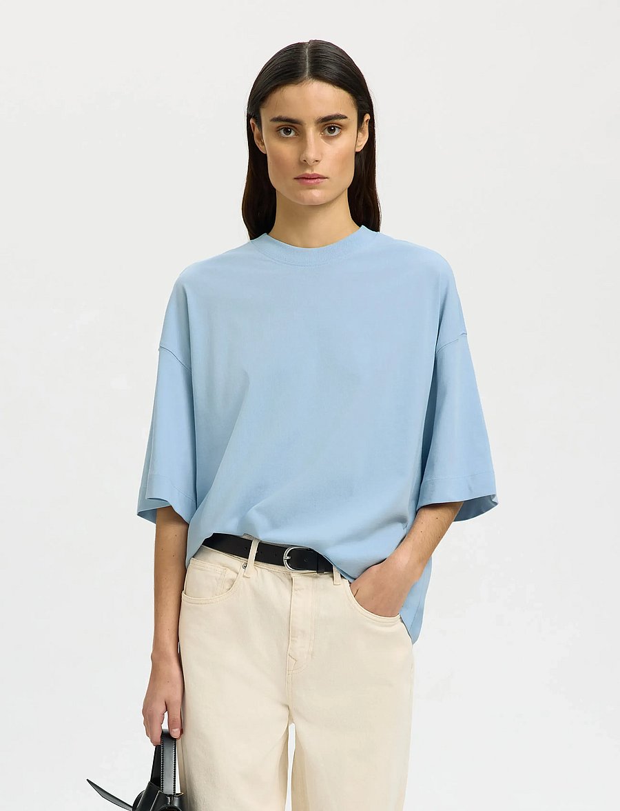 Selected - SLWCOLWOMAN 2/4 OVERSIZED TEE NOOS - t-shirts - cashmere blue - 0