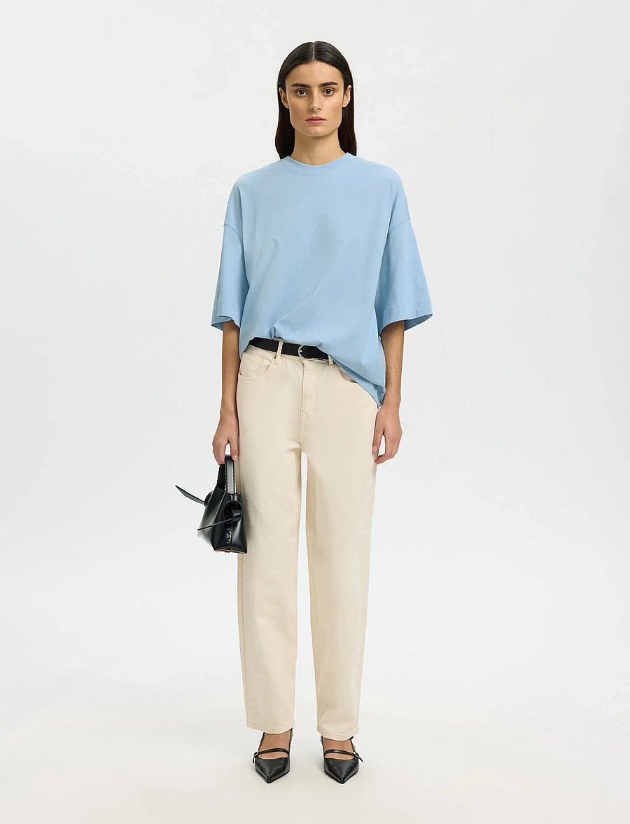 Selected - SLWCOLWOMAN 2/4 OVERSIZED TEE NOOS - t-shirts - cashmere blue - 3
