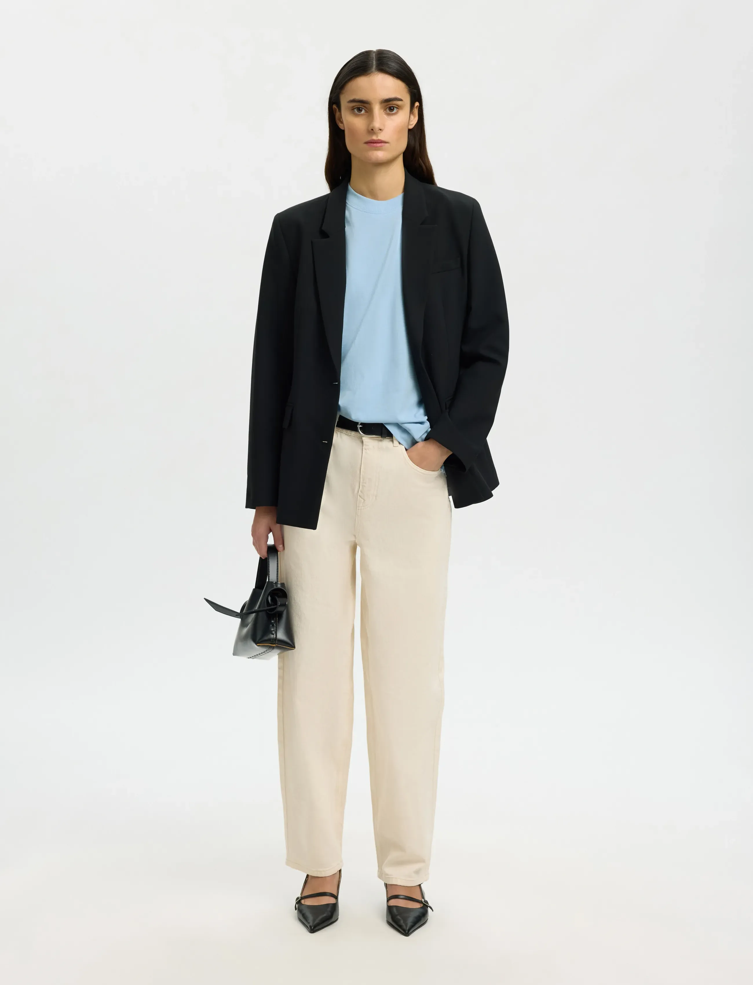 Selected - SLWCOLWOMAN 2/4 OVERSIZED TEE NOOS - t-shirts - cashmere blue - 5