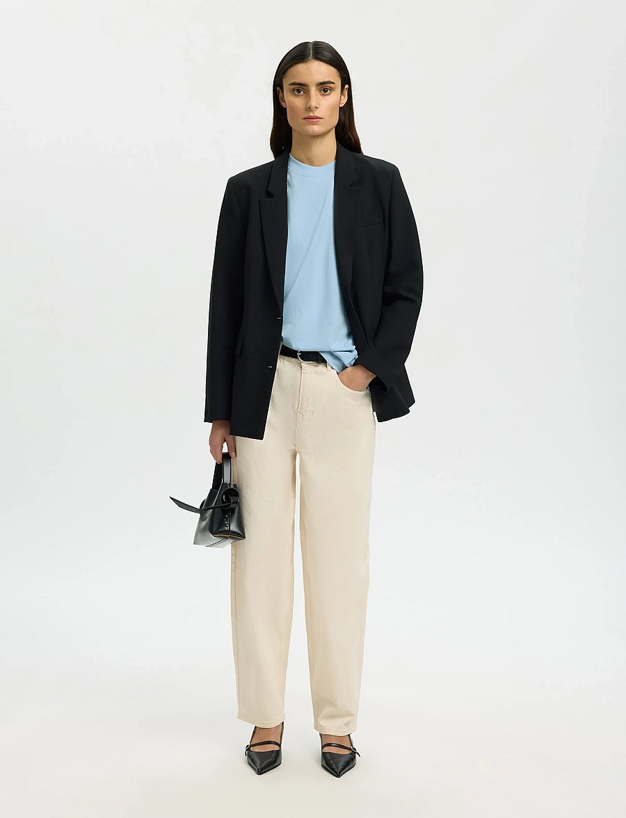 Selected - SLWCOLWOMAN 2/4 OVERSIZED TEE NOOS - t-shirts - cashmere blue - 5