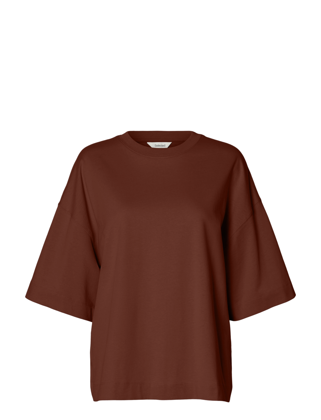 Selected SLWCOLWOMAN 2/4 OVERSIZED TEE NOOS - T-Shirts & Tops - CHERRY MAHOGANY / brown