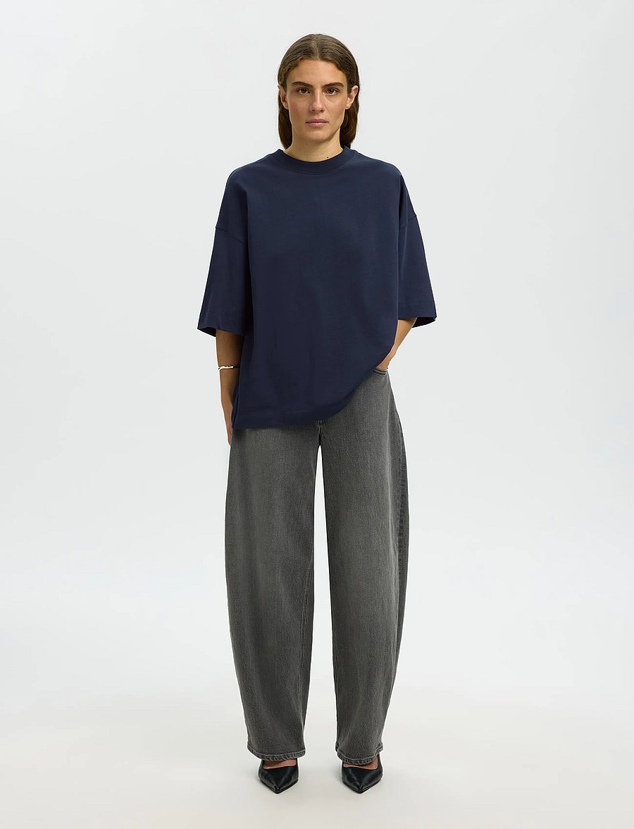 Selected - SLWCOLWOMAN 2/4 OVERSIZED TEE NOOS - t-shirts - dark sapphire - 3
