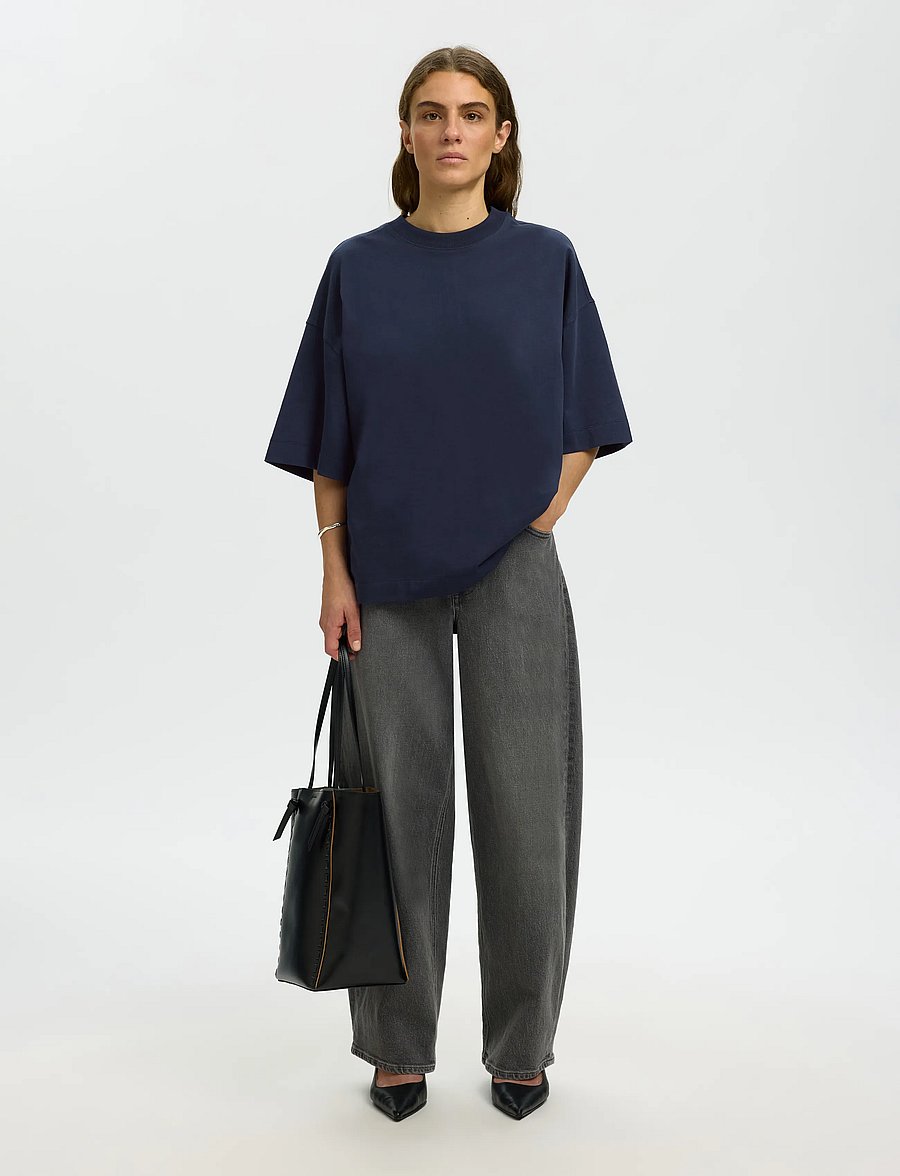Selected - SLWCOLWOMAN 2/4 OVERSIZED TEE NOOS - t-shirts - dark sapphire - 5