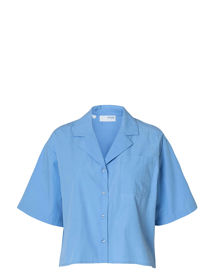 Selected - SLFBLAIR SS CROPPED SHIRT B - kurzärmlige hemden - cornflower blue - 0
