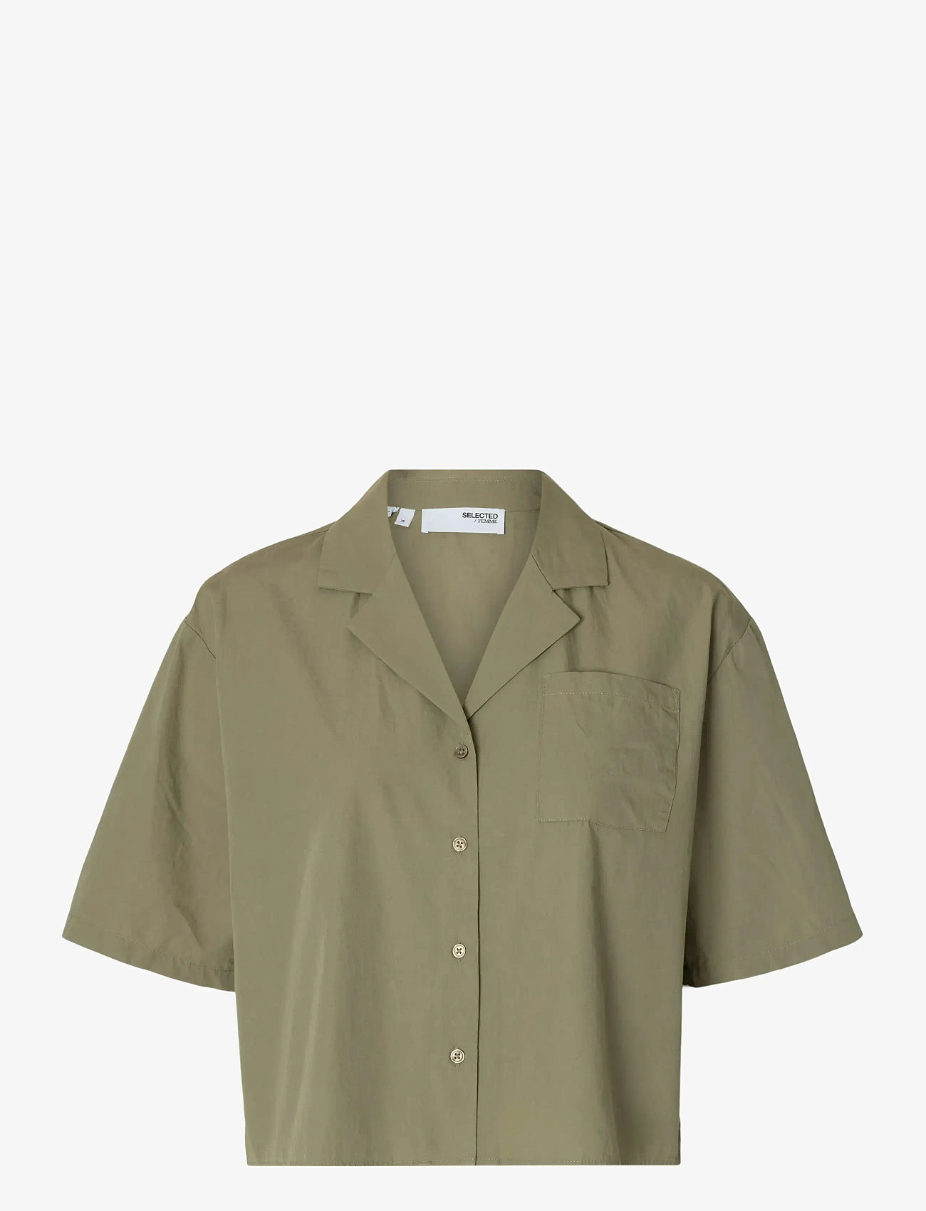 Selected - SLFBLAIR SS CROPPED SHIRT B - kortärmade skjortor - vetiver - 1