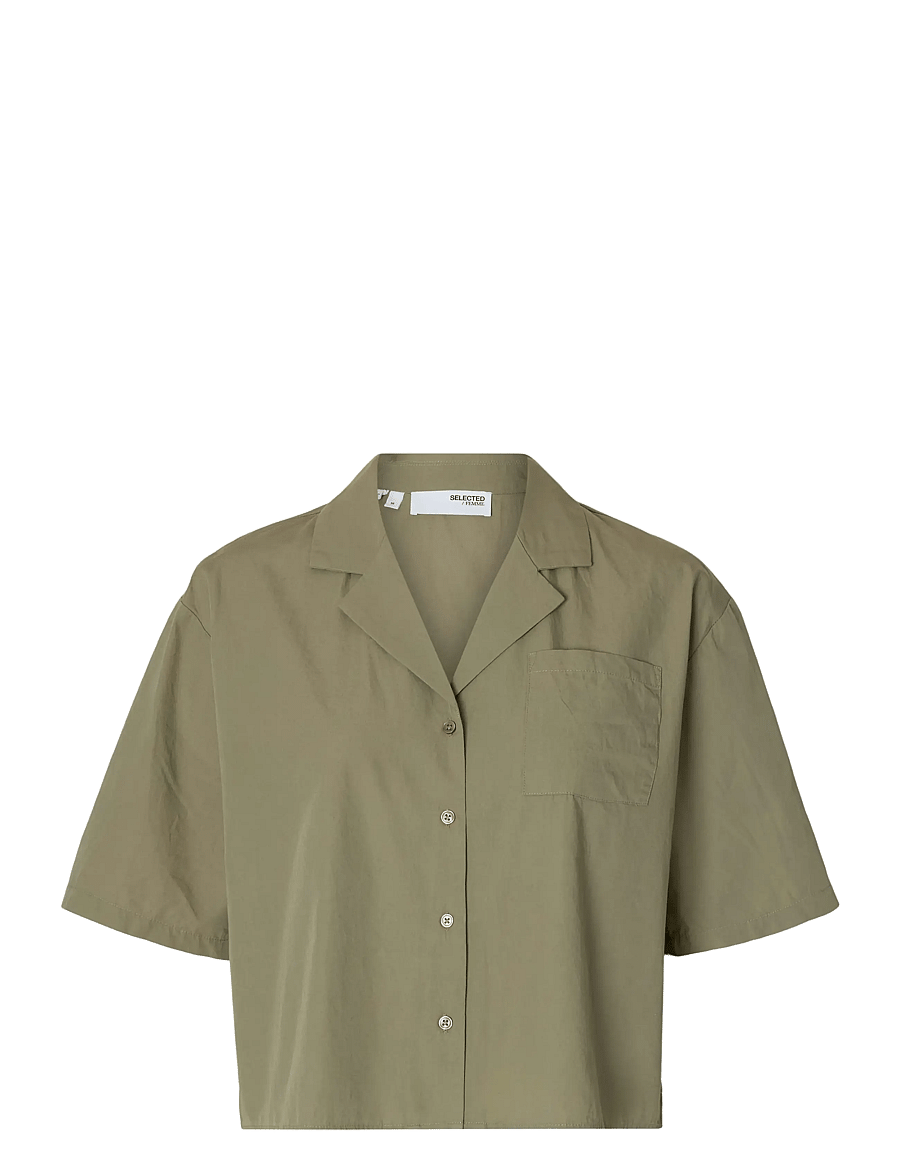Selected - SLFBLAIR SS CROPPED SHIRT B - chemises à manches courtes - vetiver - 1