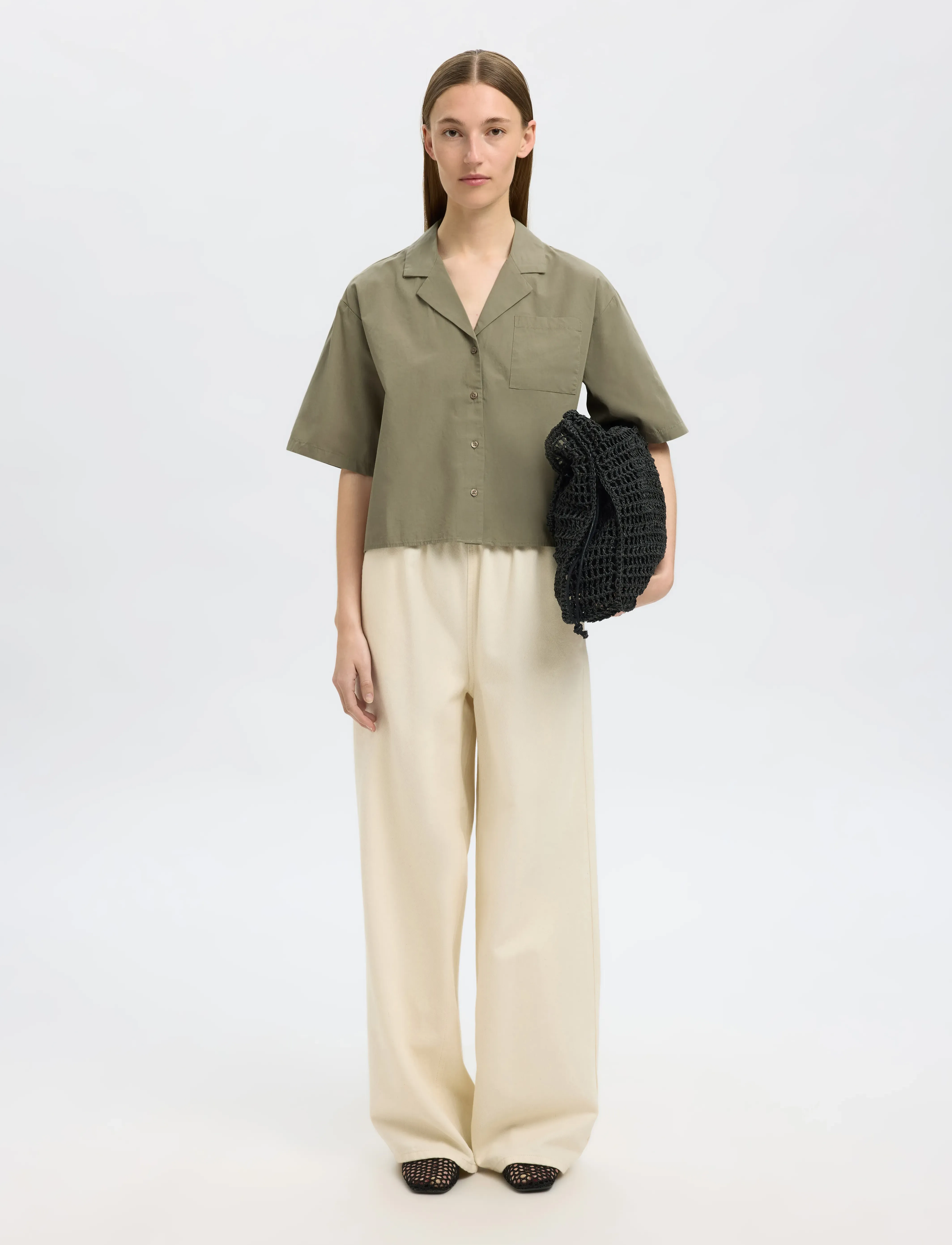 Selected - SLFBLAIR SS CROPPED SHIRT B - kortærmede skjorter - vetiver - 3