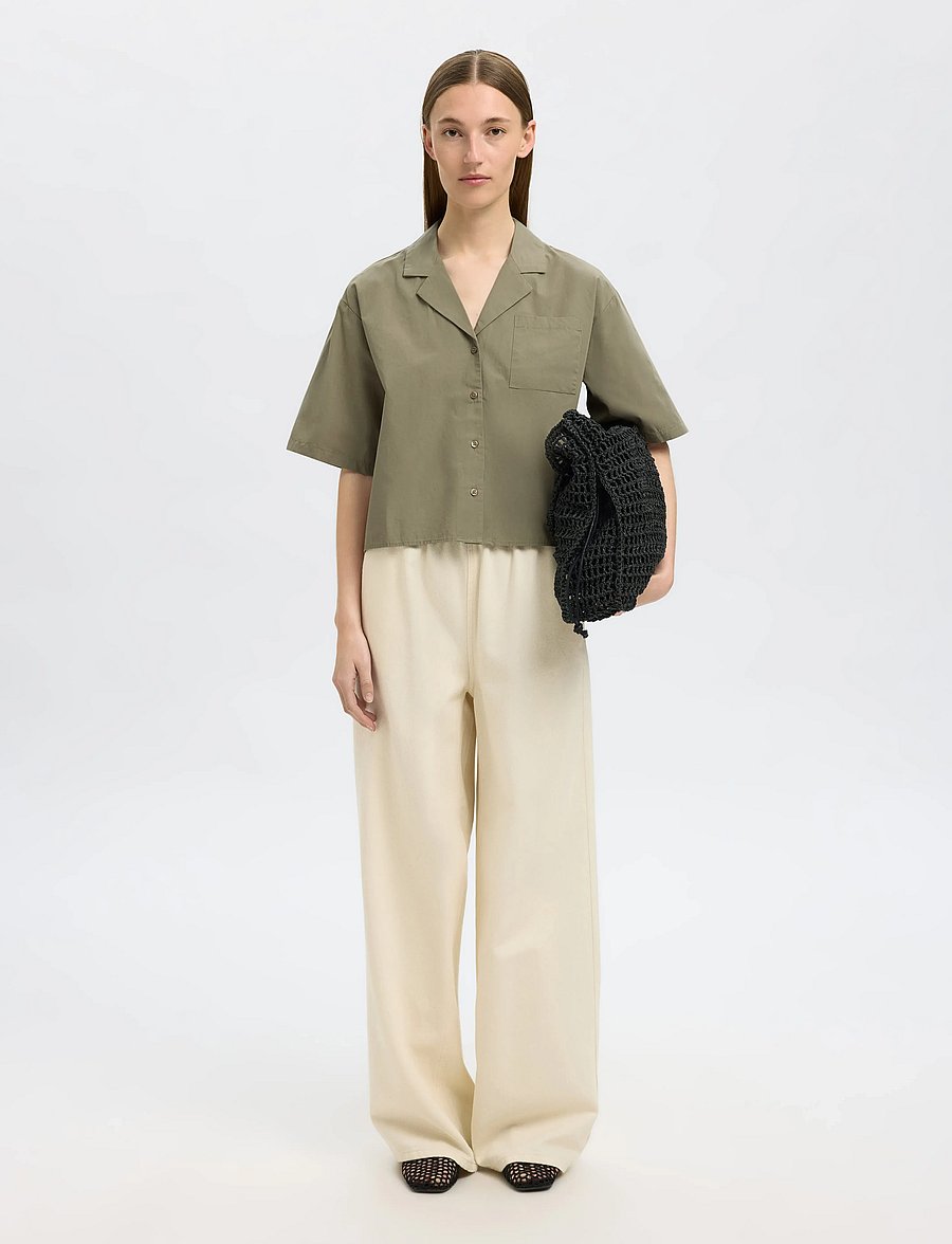 Selected - SLFBLAIR SS CROPPED SHIRT B - chemises à manches courtes - vetiver - 3