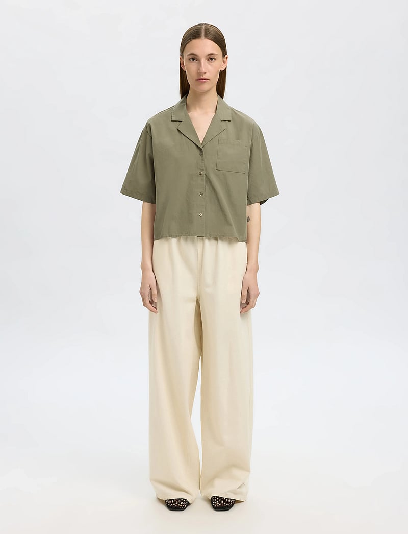 Selected - SLFBLAIR SS CROPPED SHIRT B - kortärmade skjortor - vetiver - 5