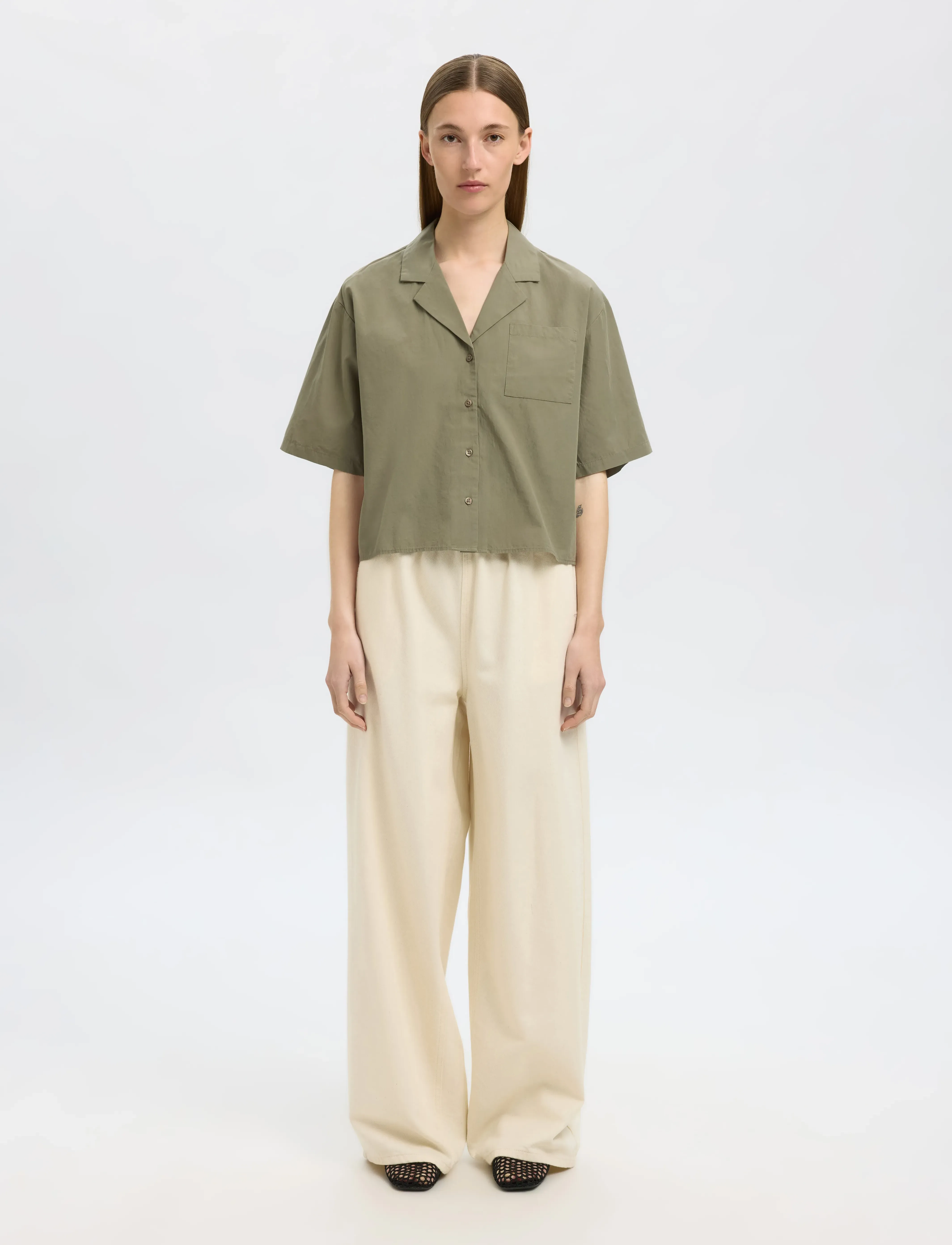 Selected - SLFBLAIR SS CROPPED SHIRT B - kortærmede skjorter - vetiver - 5