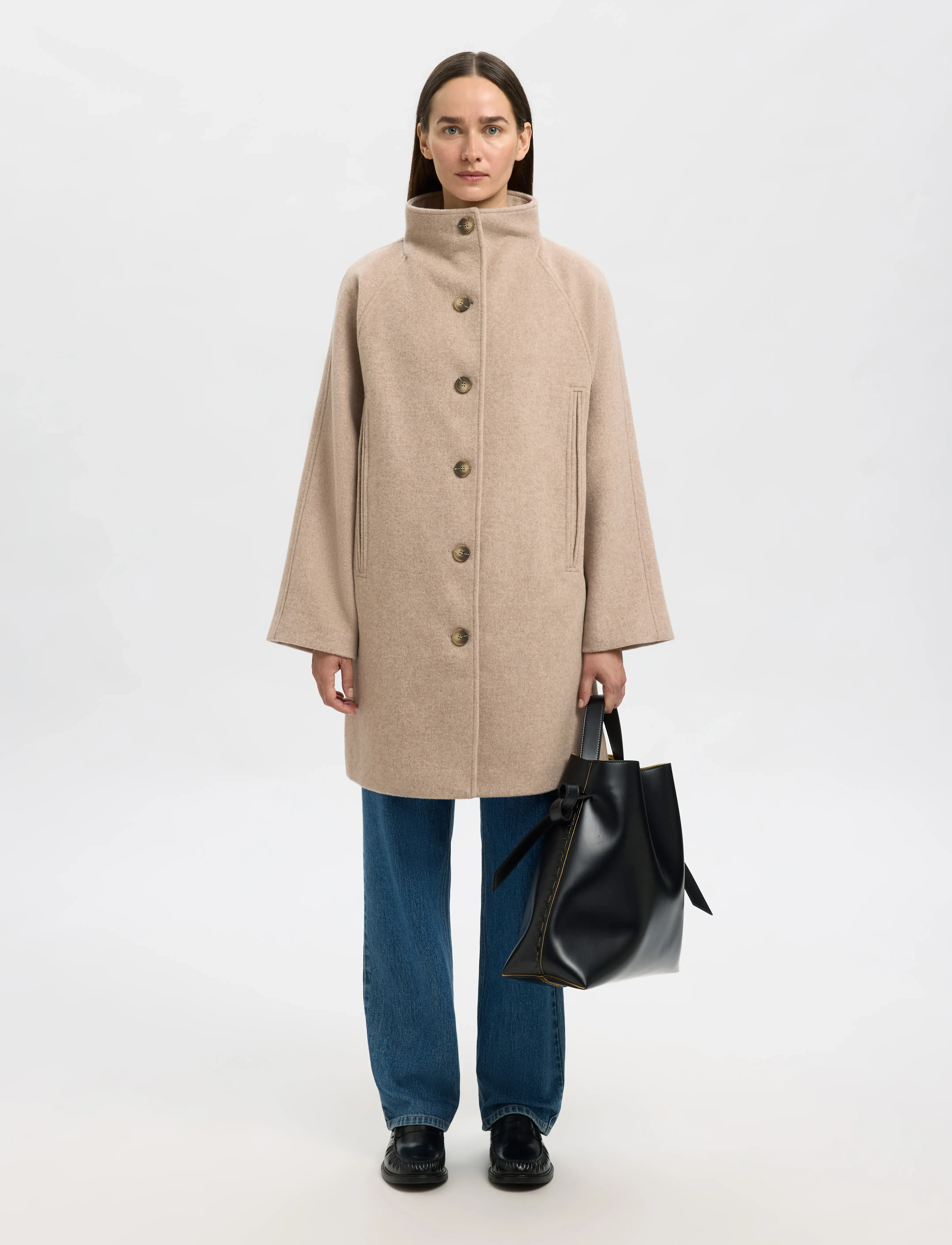 Selected Slfvinni Wool Blend Coat Noos, 36, Beige, Frakker > Uldfrakker, Dame