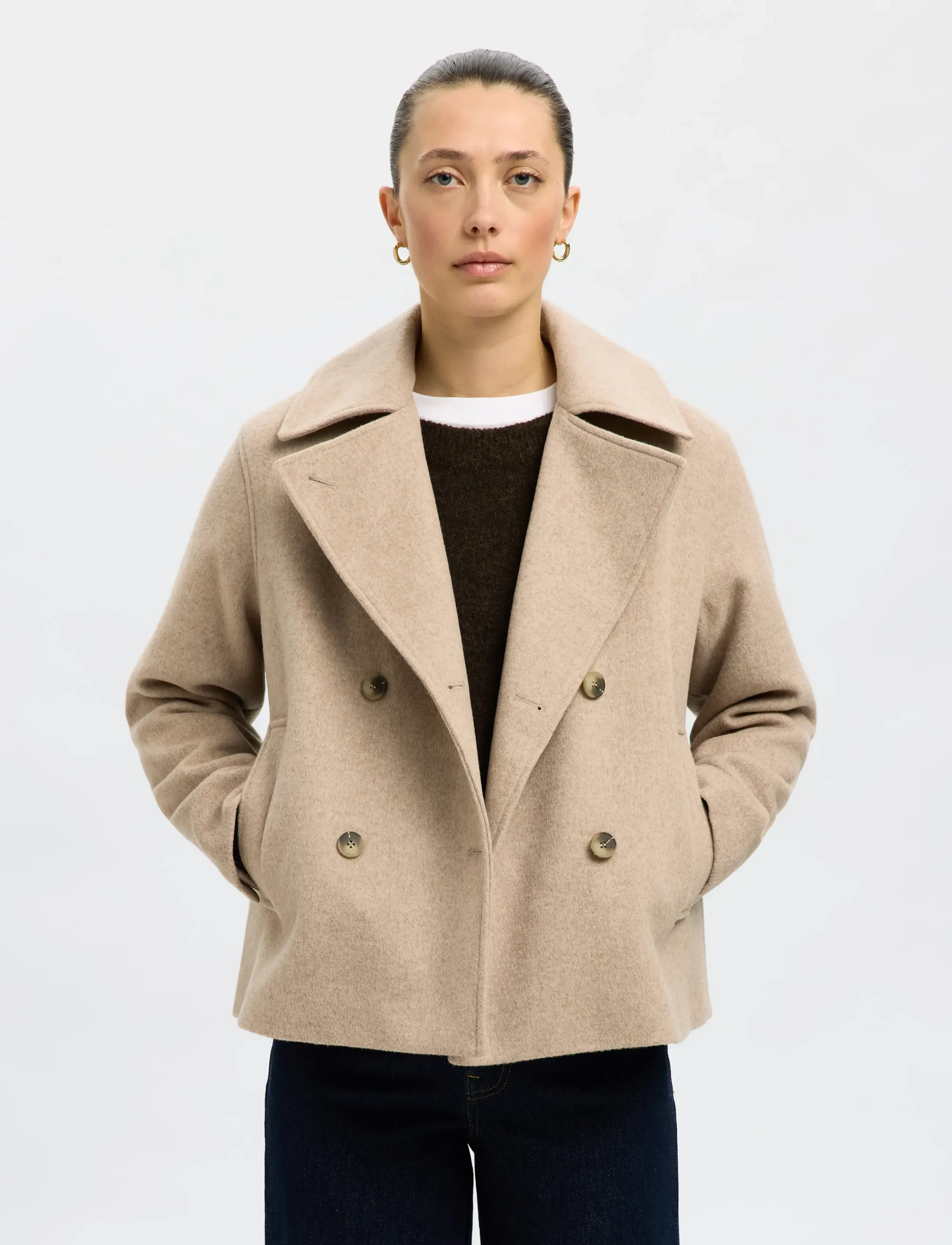 Selected Slfalma Wool Blend Jacket Noos, 38, Beige, Jakker > Uldjakker, Dame