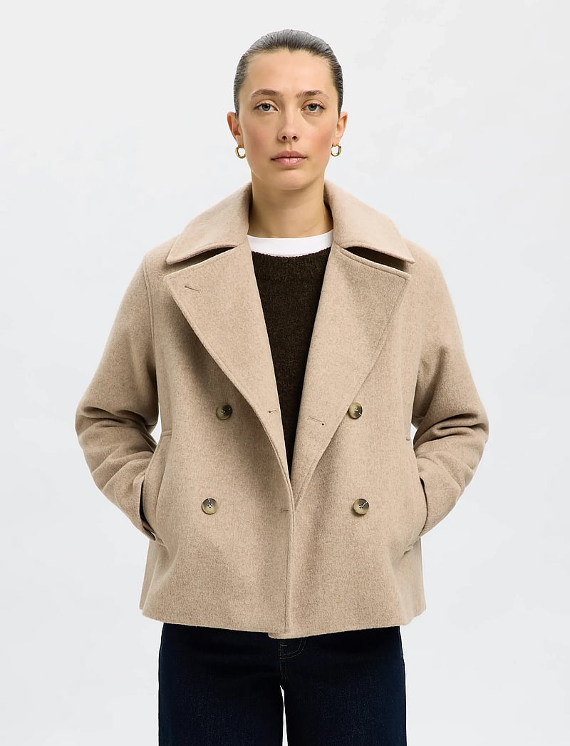 Selected - SLFALMA WOOL BLEND JACKET NOOS - uldjakker - sandshell - 0