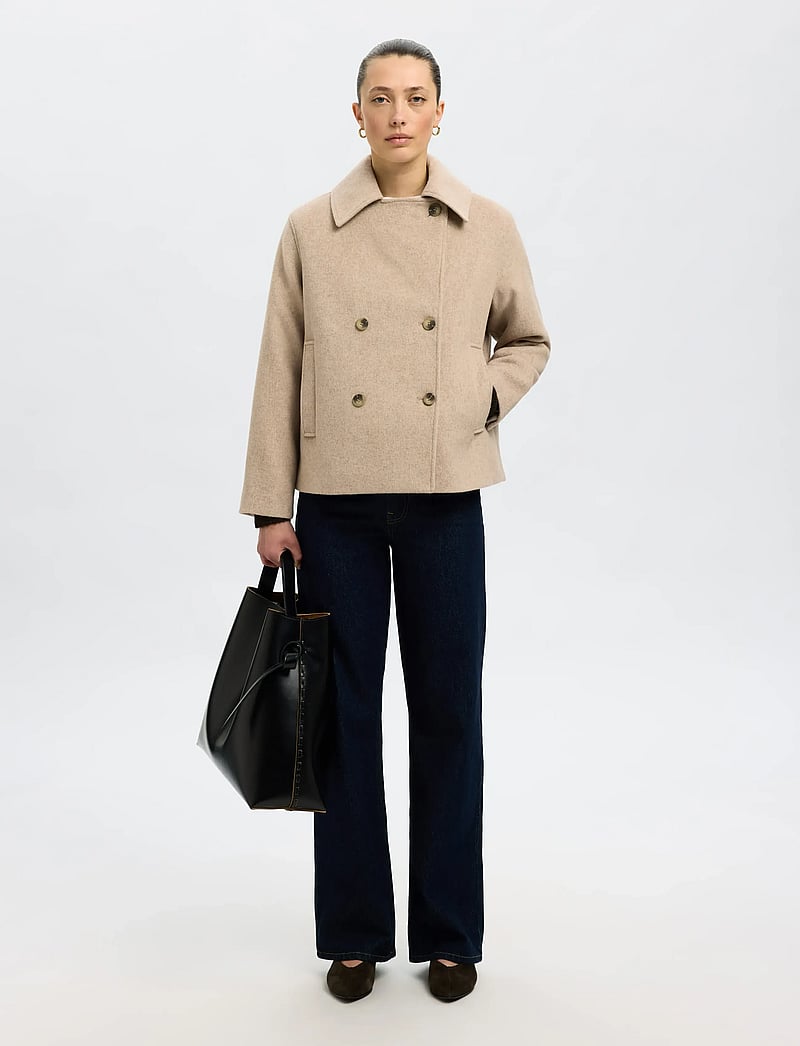 Selected - SLFALMA WOOL BLEND JACKET NOOS - uldjakker - sandshell - 3