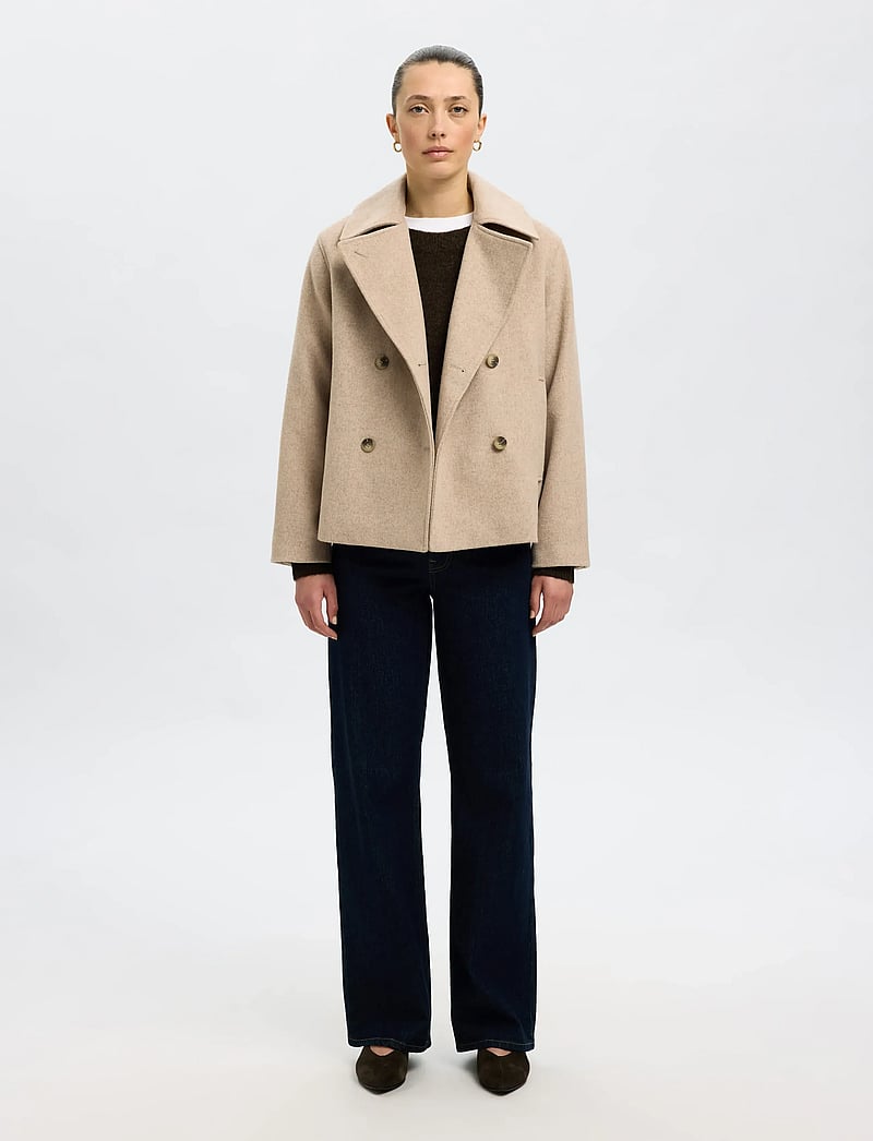 Selected - SLFALMA WOOL BLEND JACKET NOOS - uldjakker - sandshell - 4