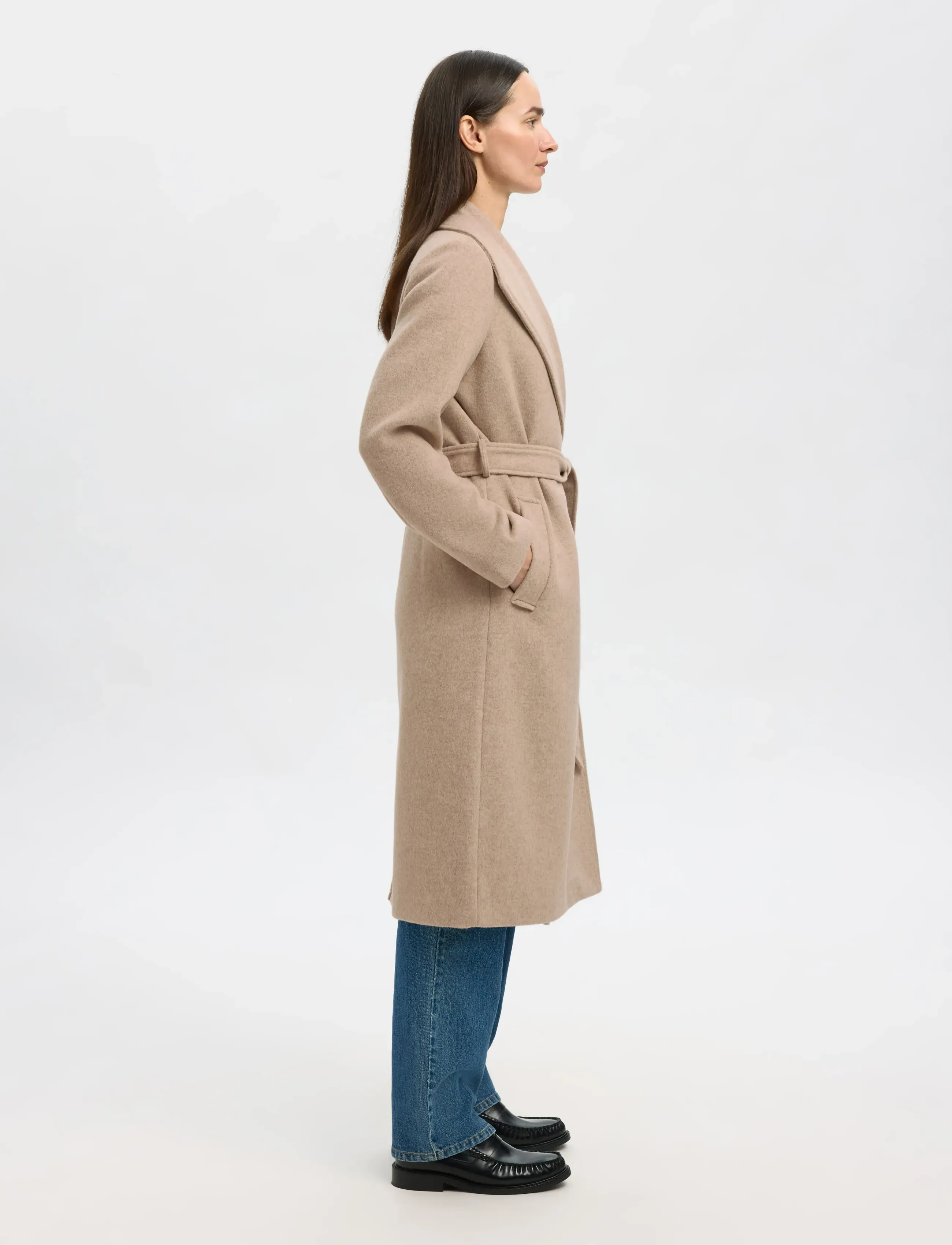 Selected Slfrosa Wool Blend Coat Noos, 38, Beige, Frakker > Uldfrakker, Dame