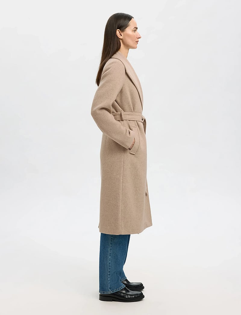Selected - SLFROSA WOOL BLEND COAT NOOS - ullkappor - sandshell - 0