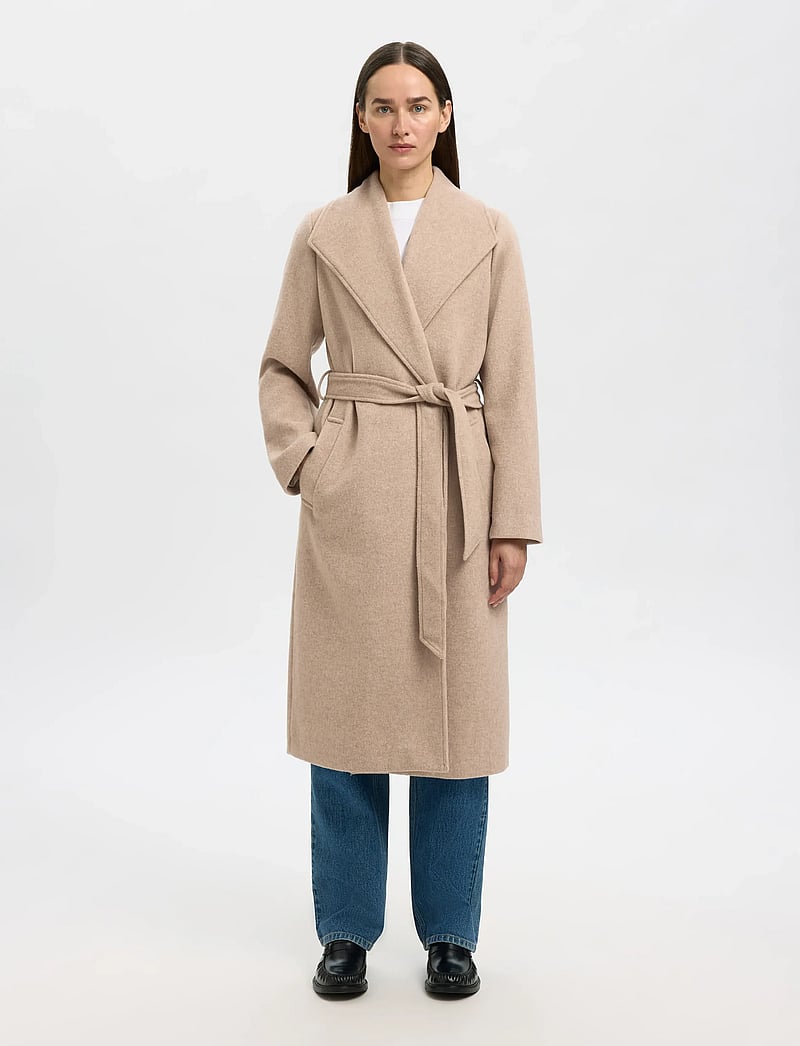 Selected - SLFROSA WOOL BLEND COAT NOOS - ullkappor - sandshell - 3