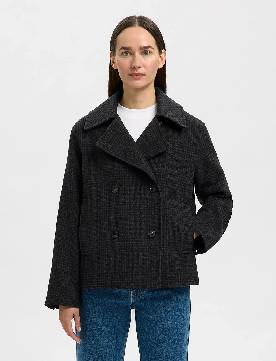 Selected - SLFALMA PATTERN WOOL BLEND JACKET - ulljackor - black - 0