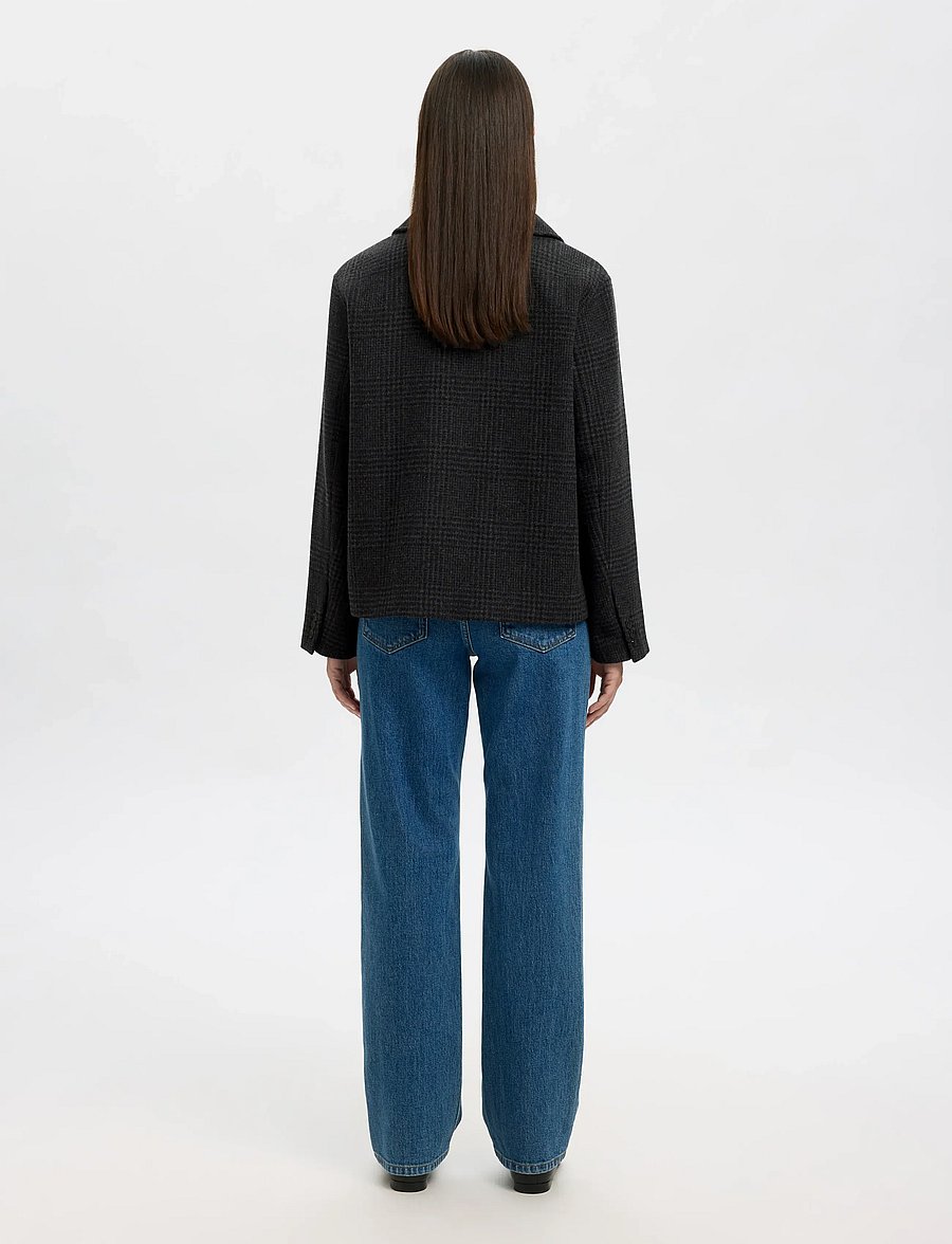 Selected - SLFALMA PATTERN WOOL BLEND JACKET - ulljackor - black - 2