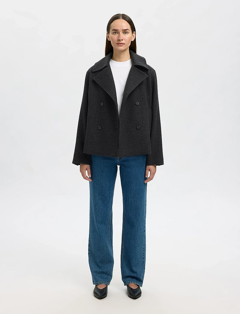 Selected - SLFALMA PATTERN WOOL BLEND JACKET - uldjakker - black - 3