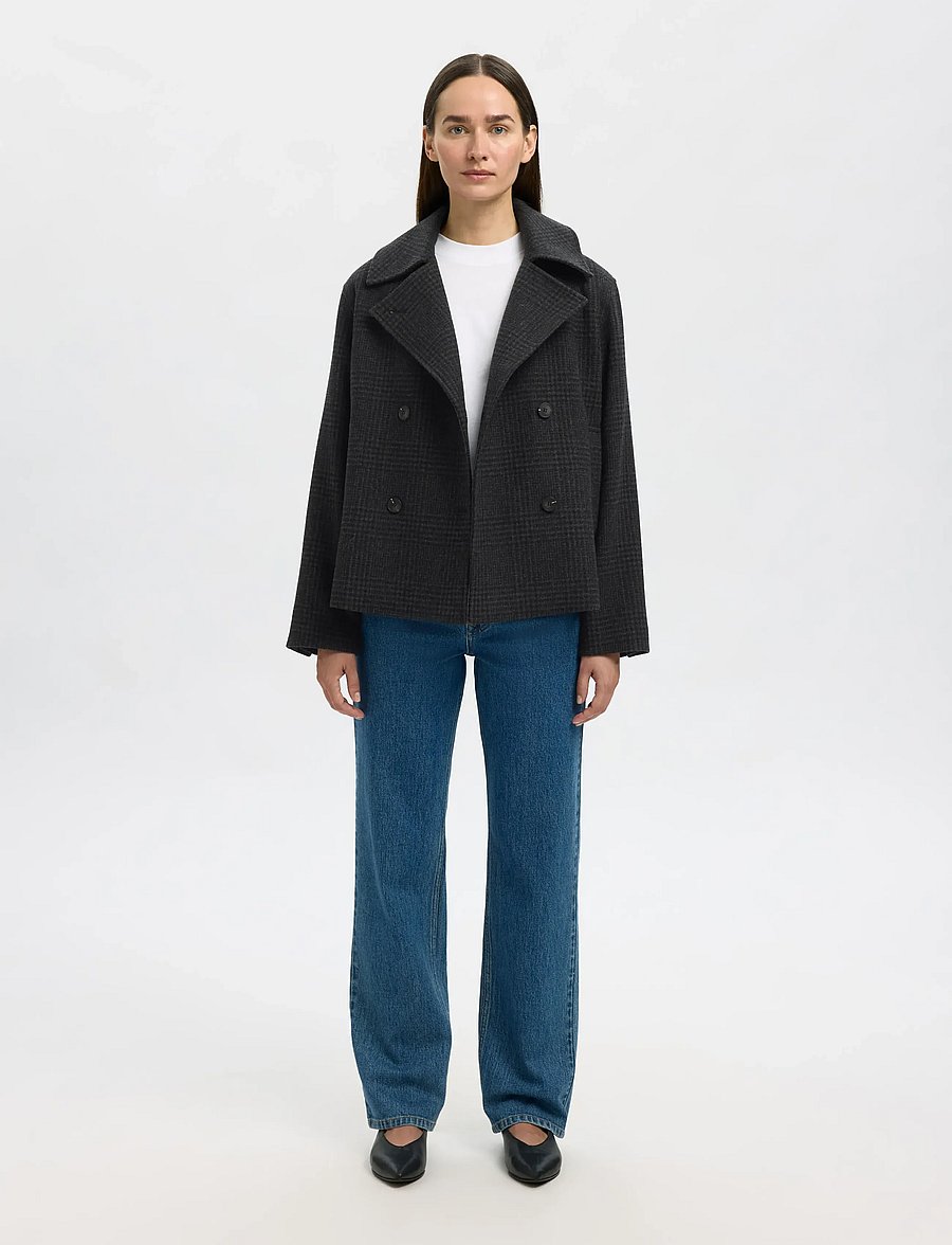 Selected - SLFALMA PATTERN WOOL BLEND JACKET - ulljackor - black - 3