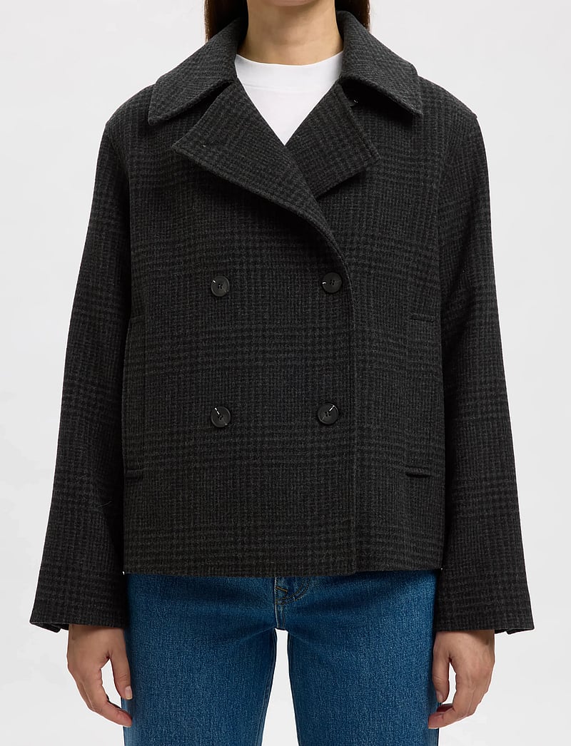 Selected - SLFALMA PATTERN WOOL BLEND JACKET - uldjakker - black - 4