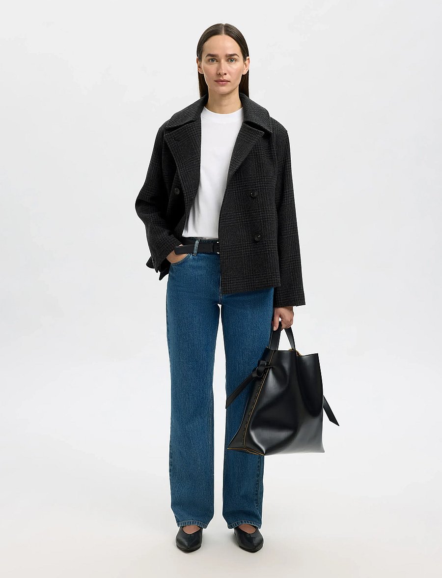 Selected - SLFALMA PATTERN WOOL BLEND JACKET - ulljackor - black - 5