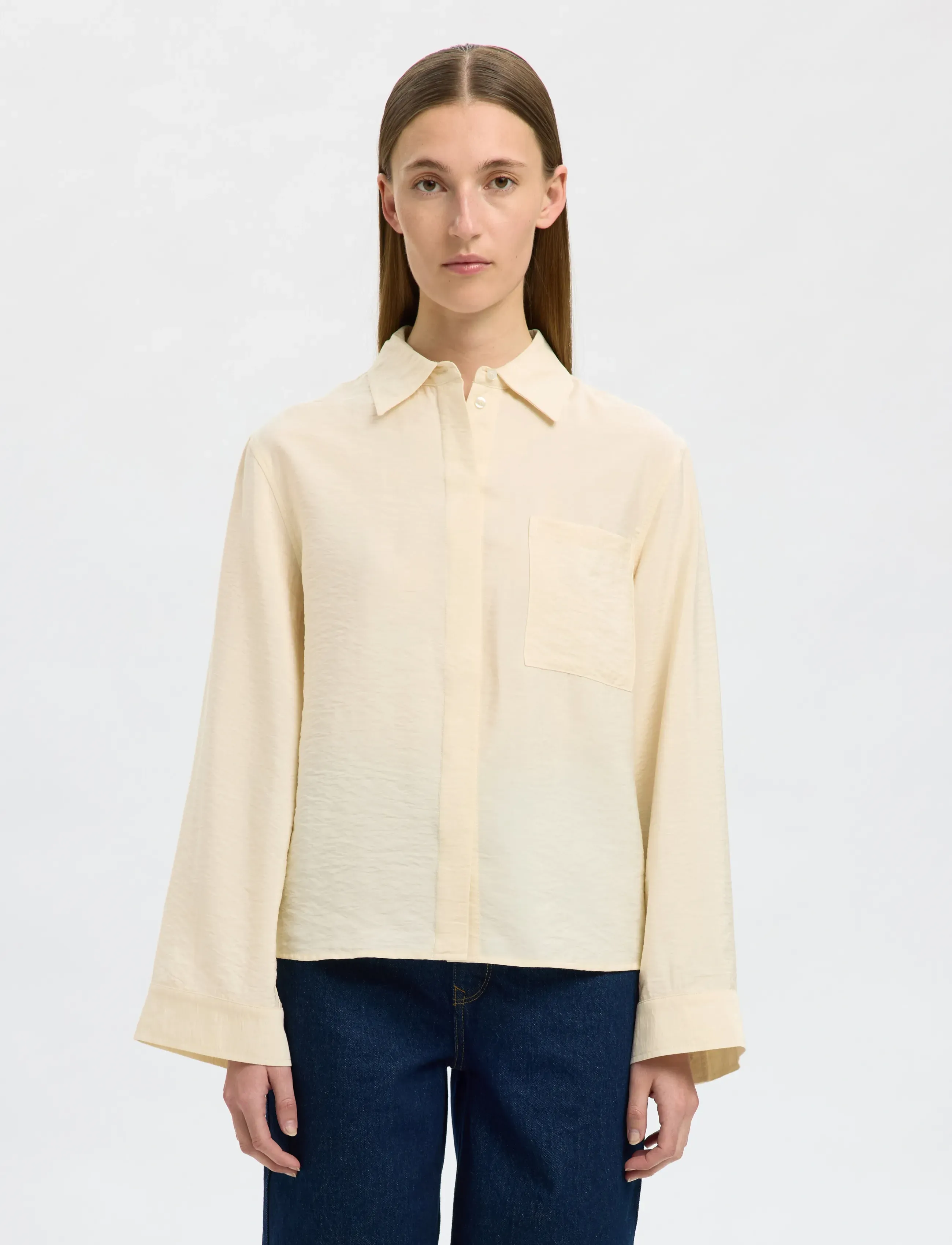 Selected Slfamara Ls Relaxed Shirt Noos, 36, Shirts, Creme - Long-sleeved, Frauen