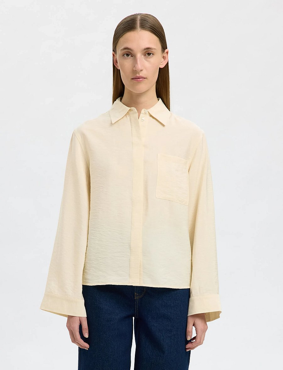 Selected - SLFAMARA LS RELAXED SHIRT NOOS - långärmade skjortor - birch - 0