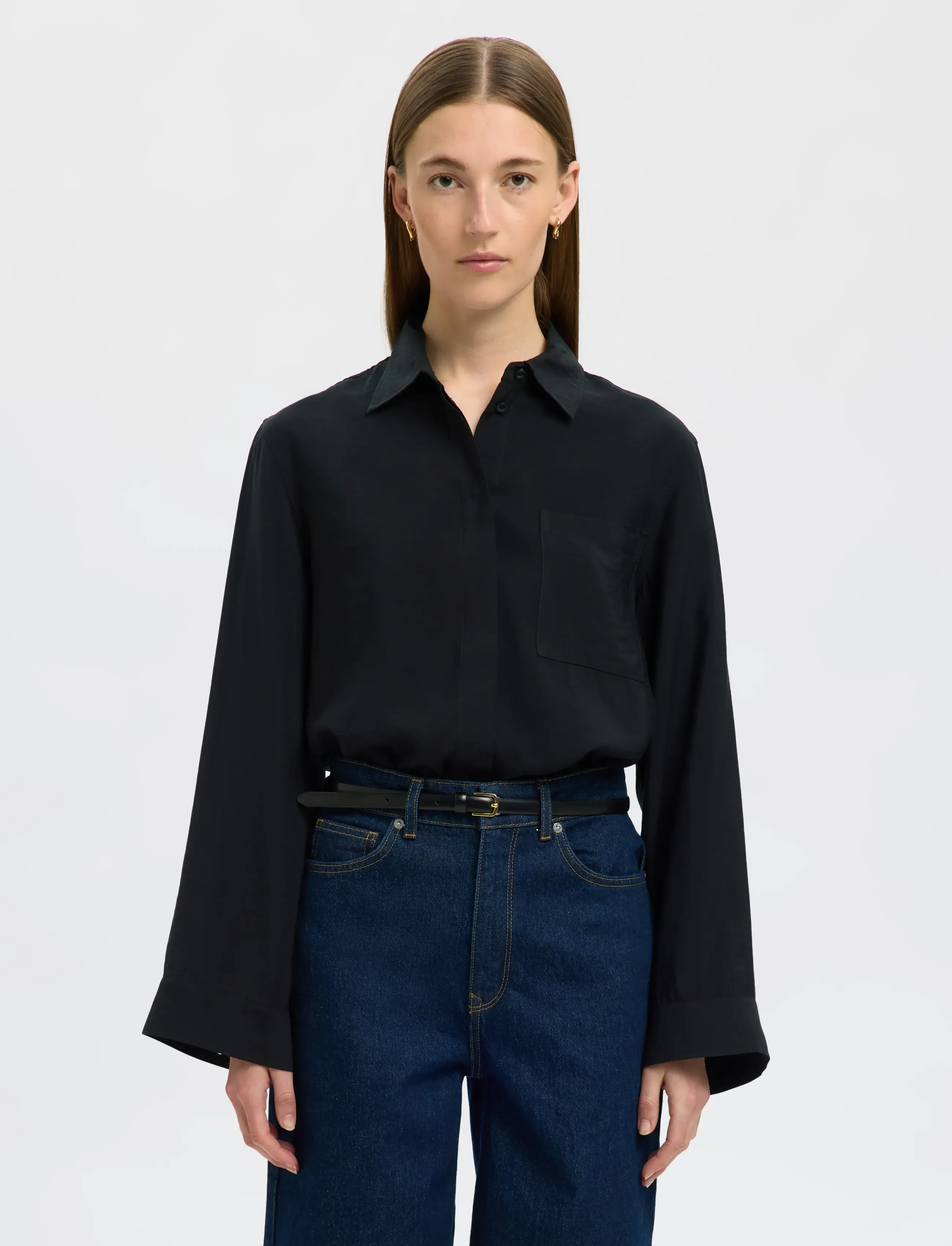 Selected SLFAMARA LS RELAXED SHIRT NOOS - Hemden - BLACK / black