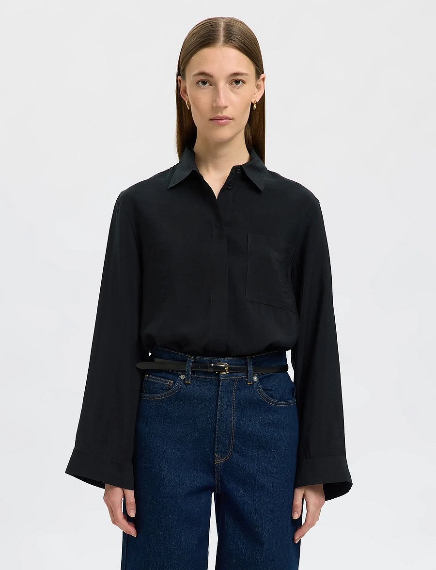 Selected - SLFAMARA LS RELAXED SHIRT NOOS - langärmlige hemden - black - 0