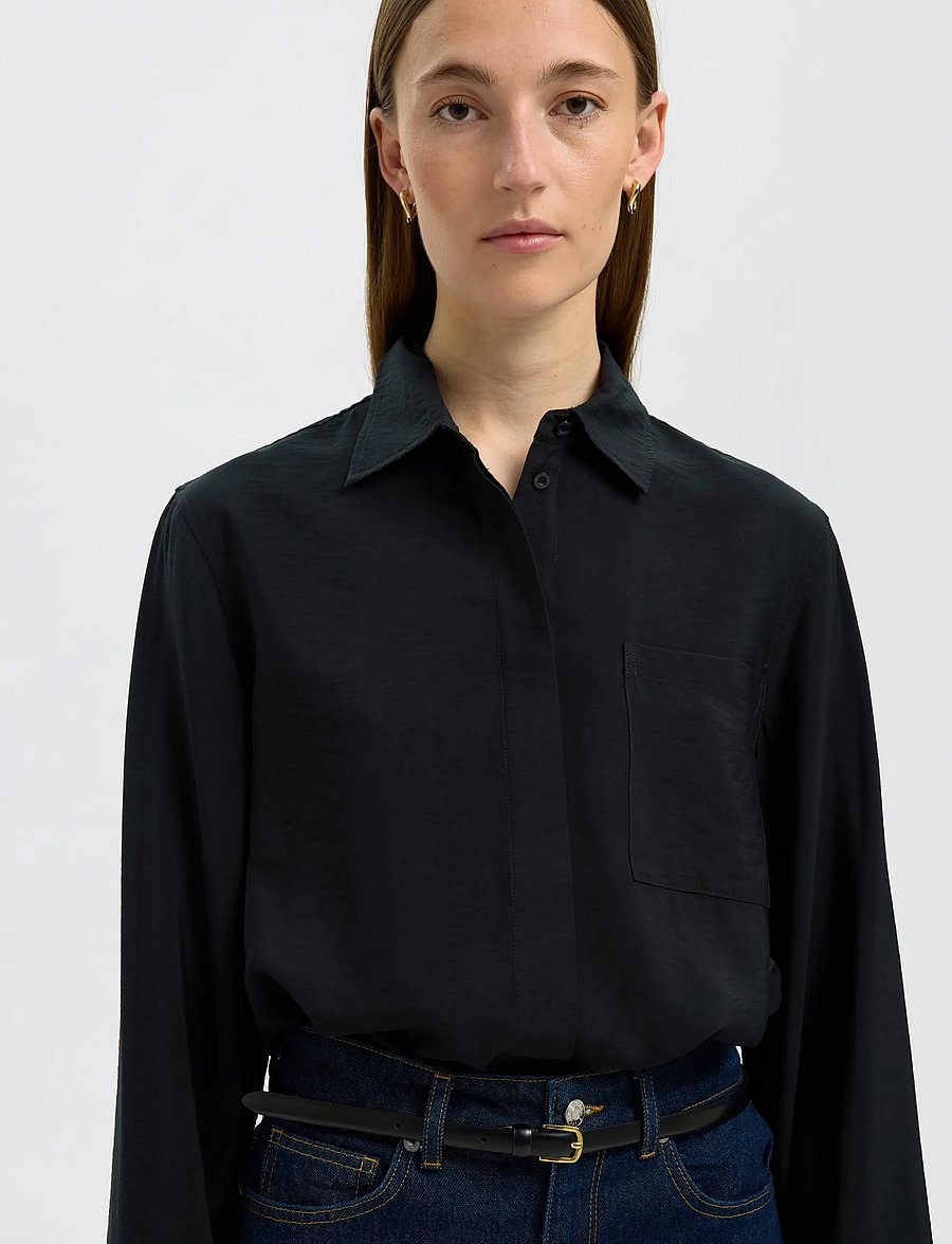 Selected - SLFAMARA LS RELAXED SHIRT NOOS - langärmlige hemden - black - 4