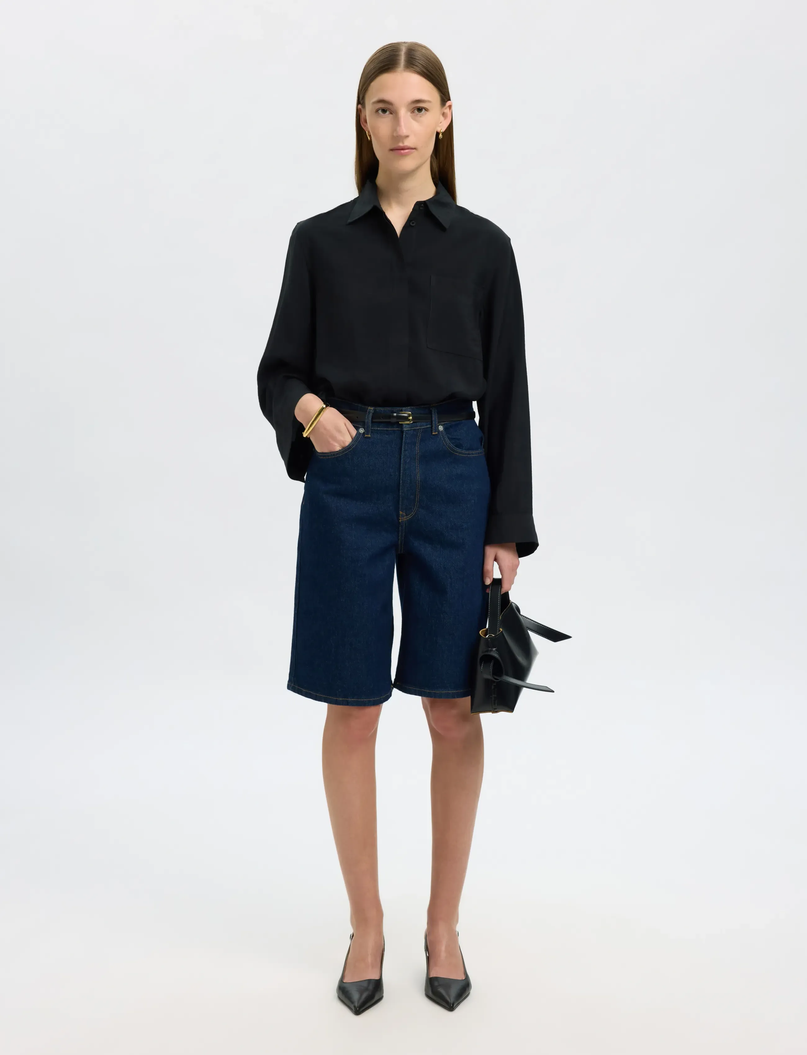 Selected - SLFAMARA LS RELAXED SHIRT NOOS - langærmede skjorter - black - 5