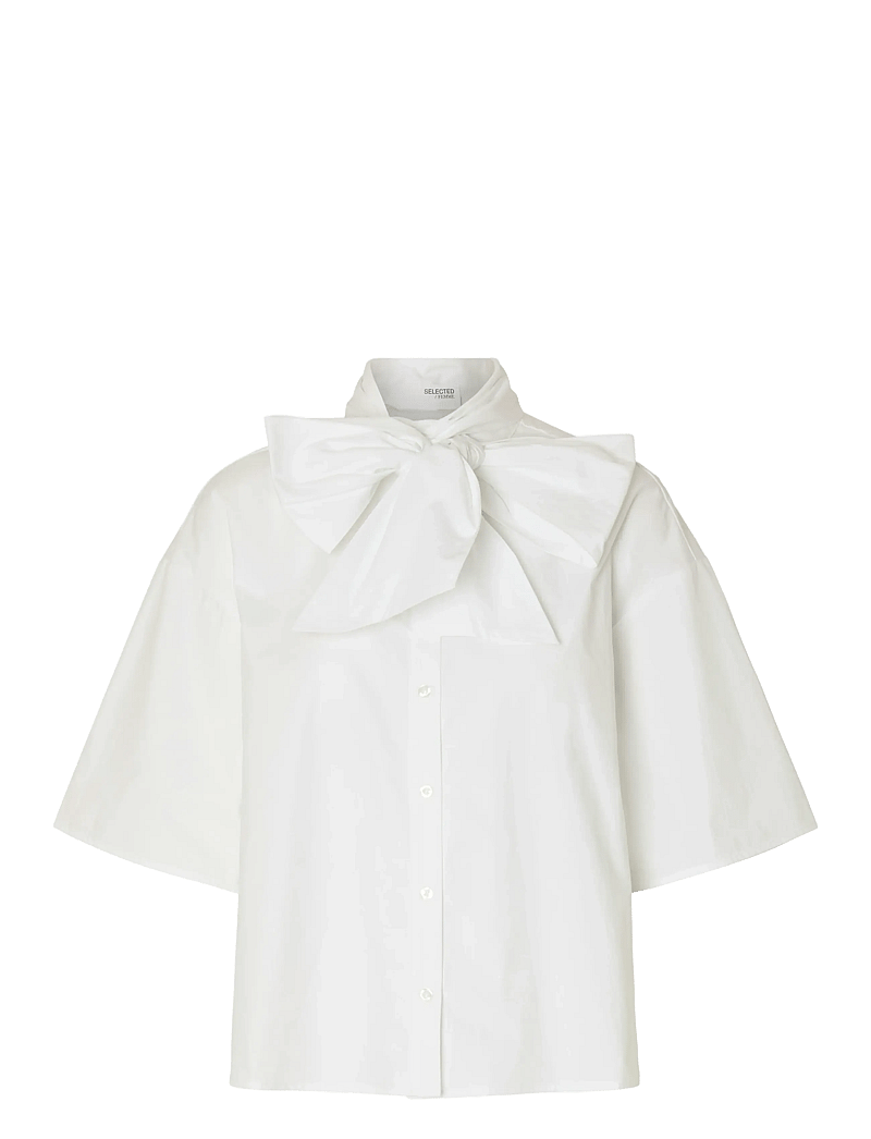 Selected - SLFAYA-JUNO 2/4 BOW SHIRT - kortærmede skjorter - bright white - 1